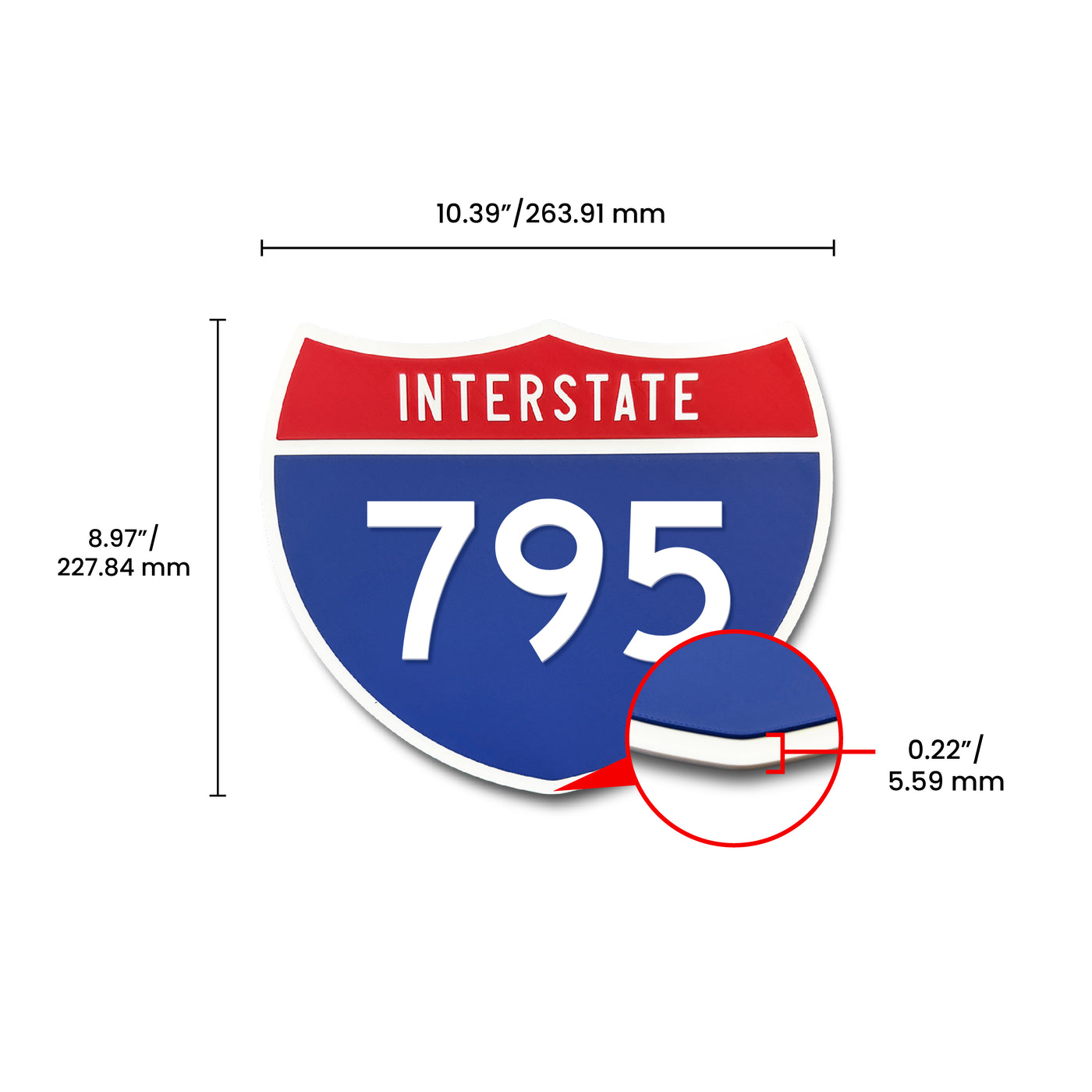 Interstate 795 Number Only road sign replica dimension view