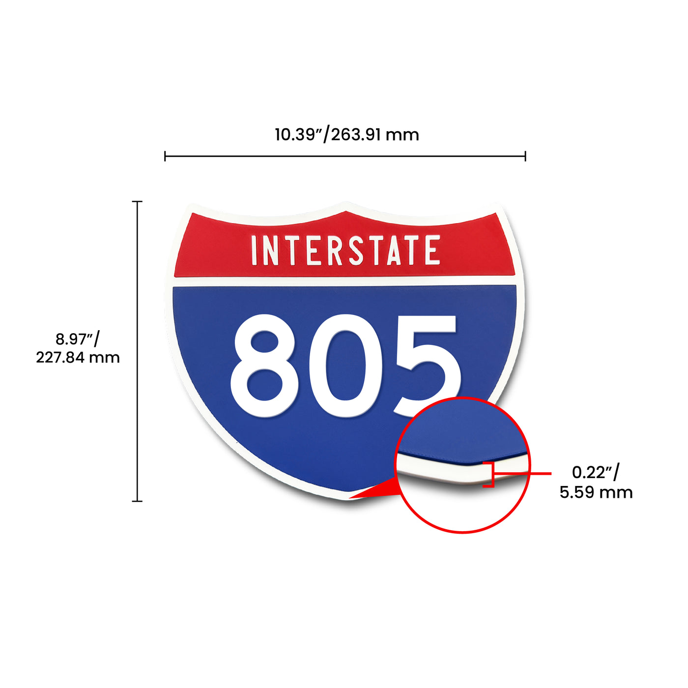 Interstate 805 Number Only road sign replica dimension view