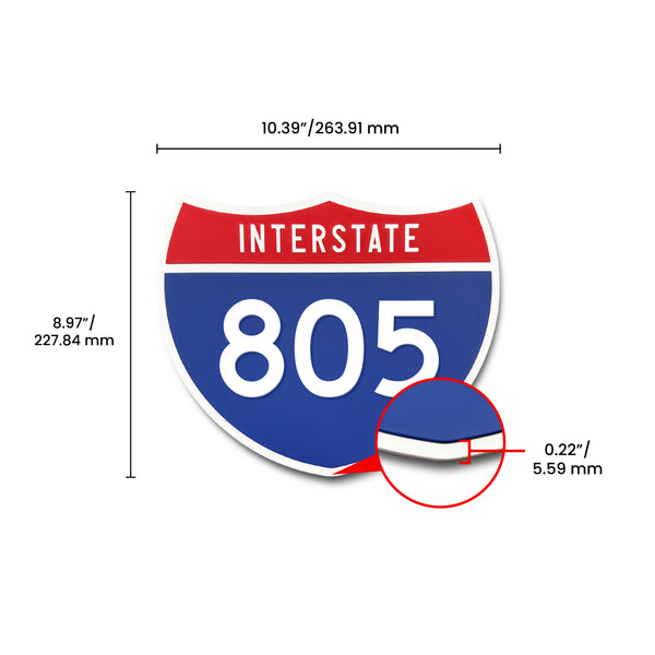 Interstate 805 Number Only road sign replica dimension view