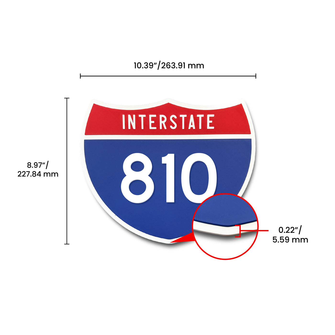 Interstate 810 Number Only road sign replica dimension view