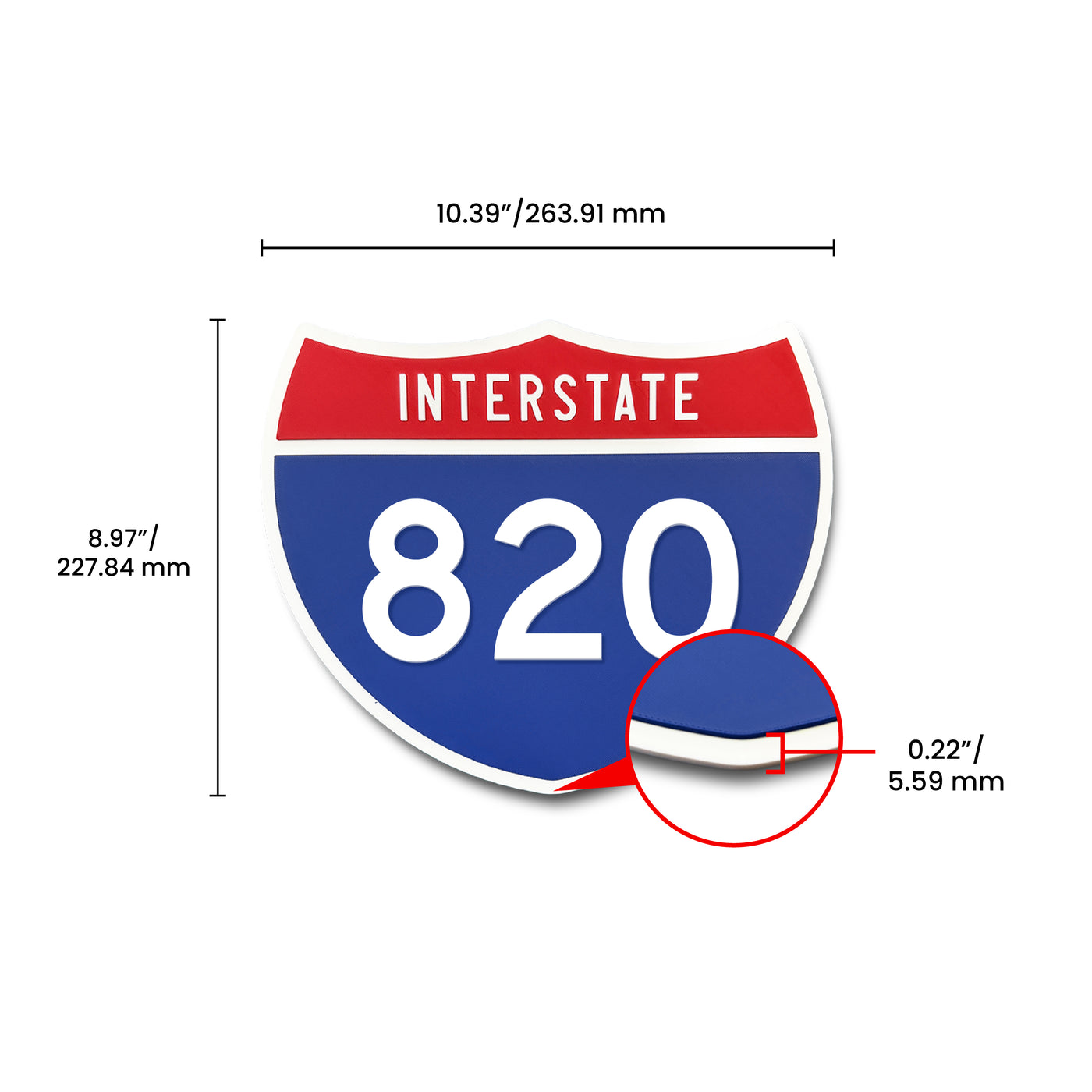 Interstate 820 Number Only road sign replica dimension view