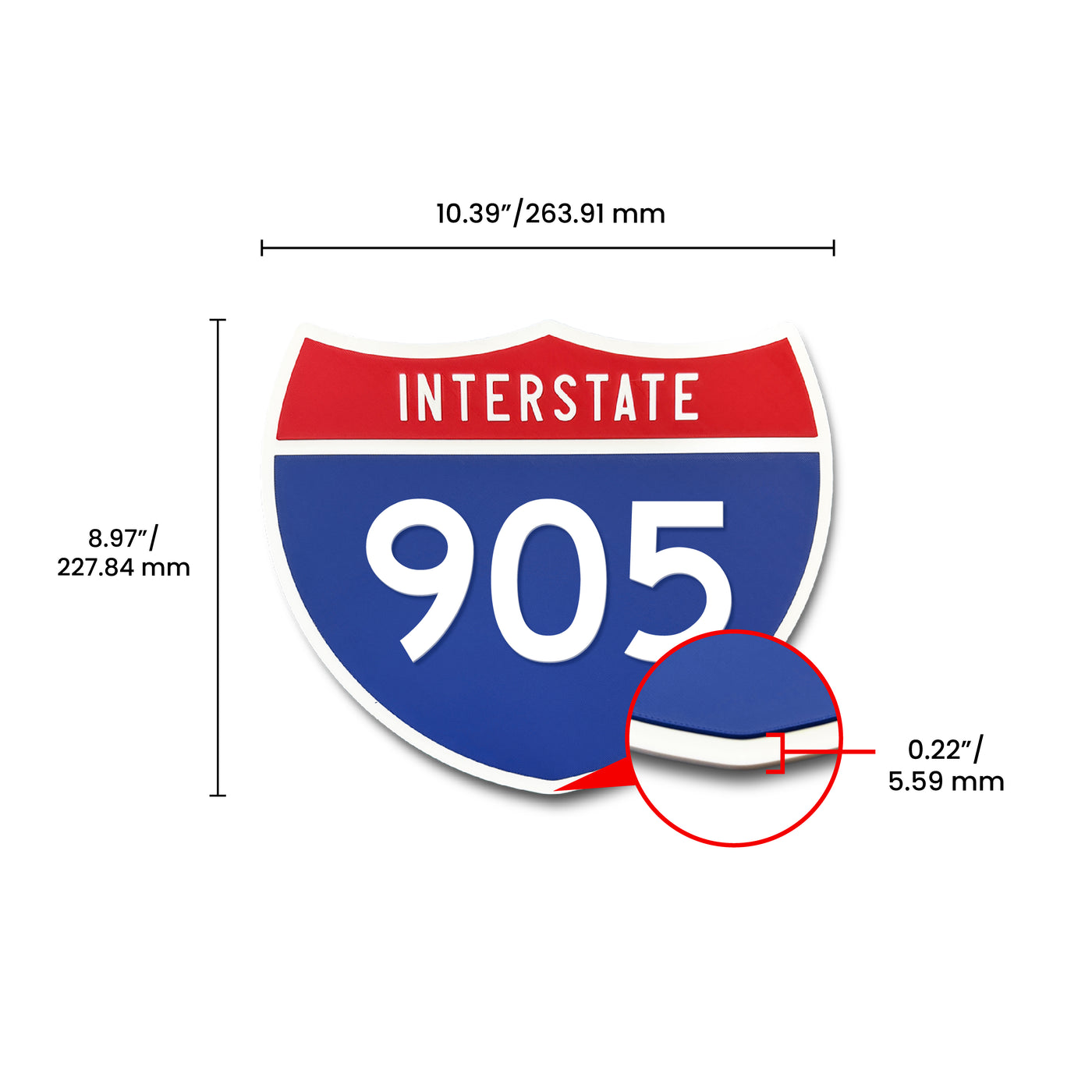 Interstate 905 Number Only road sign replica dimension view