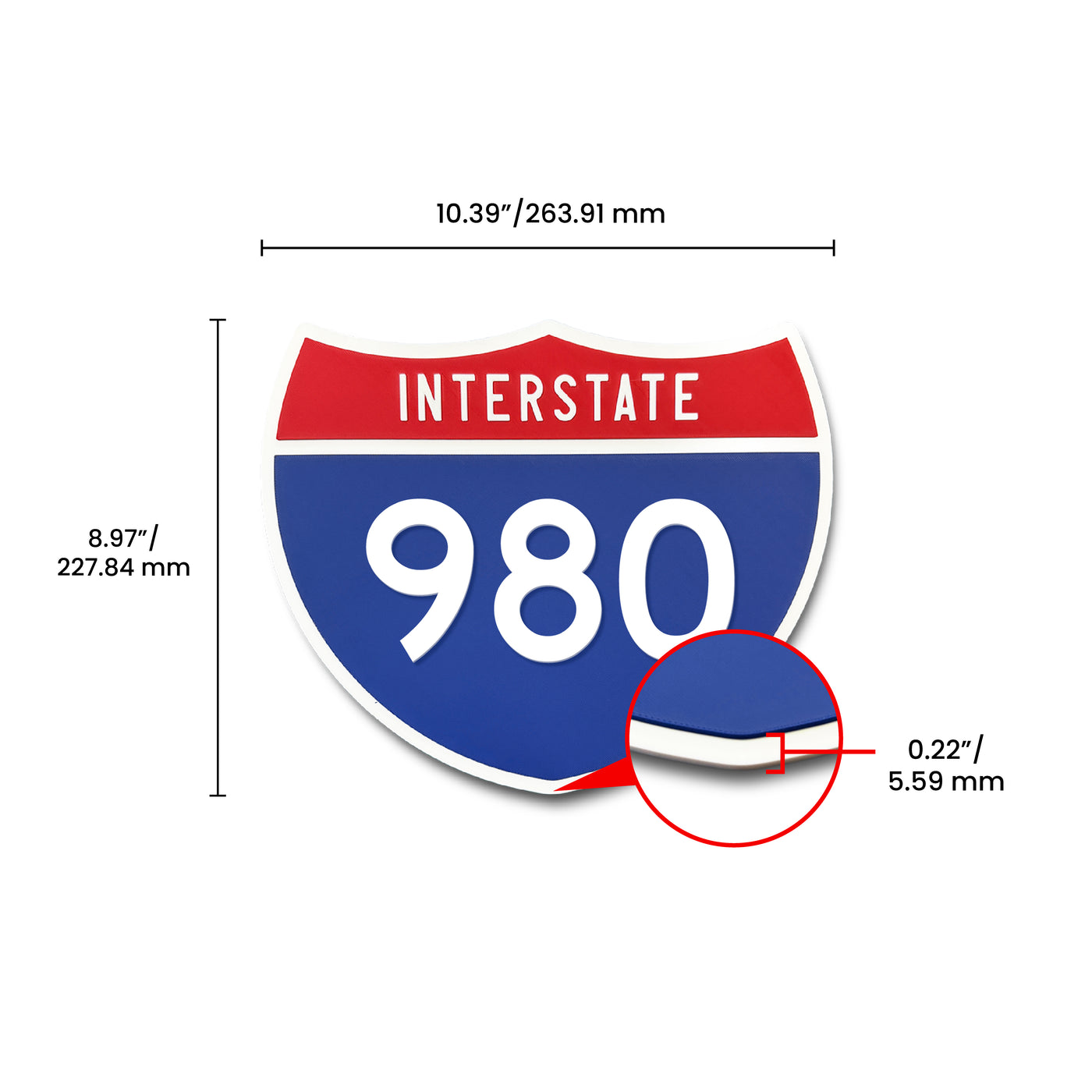Interstate 980 Number Only road sign replica dimension view