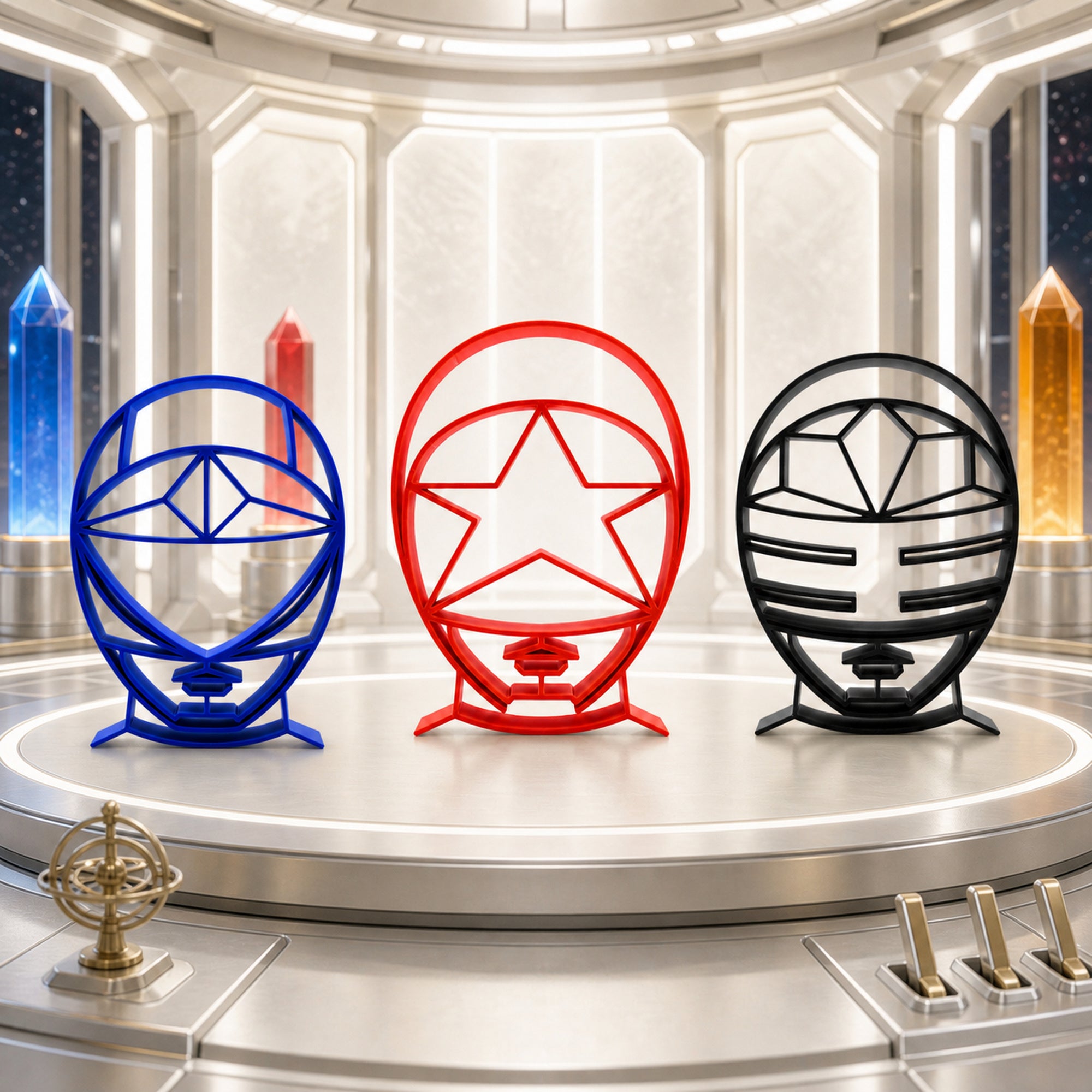 Zeo Ranger Helmets Line Art Sculpture Collection