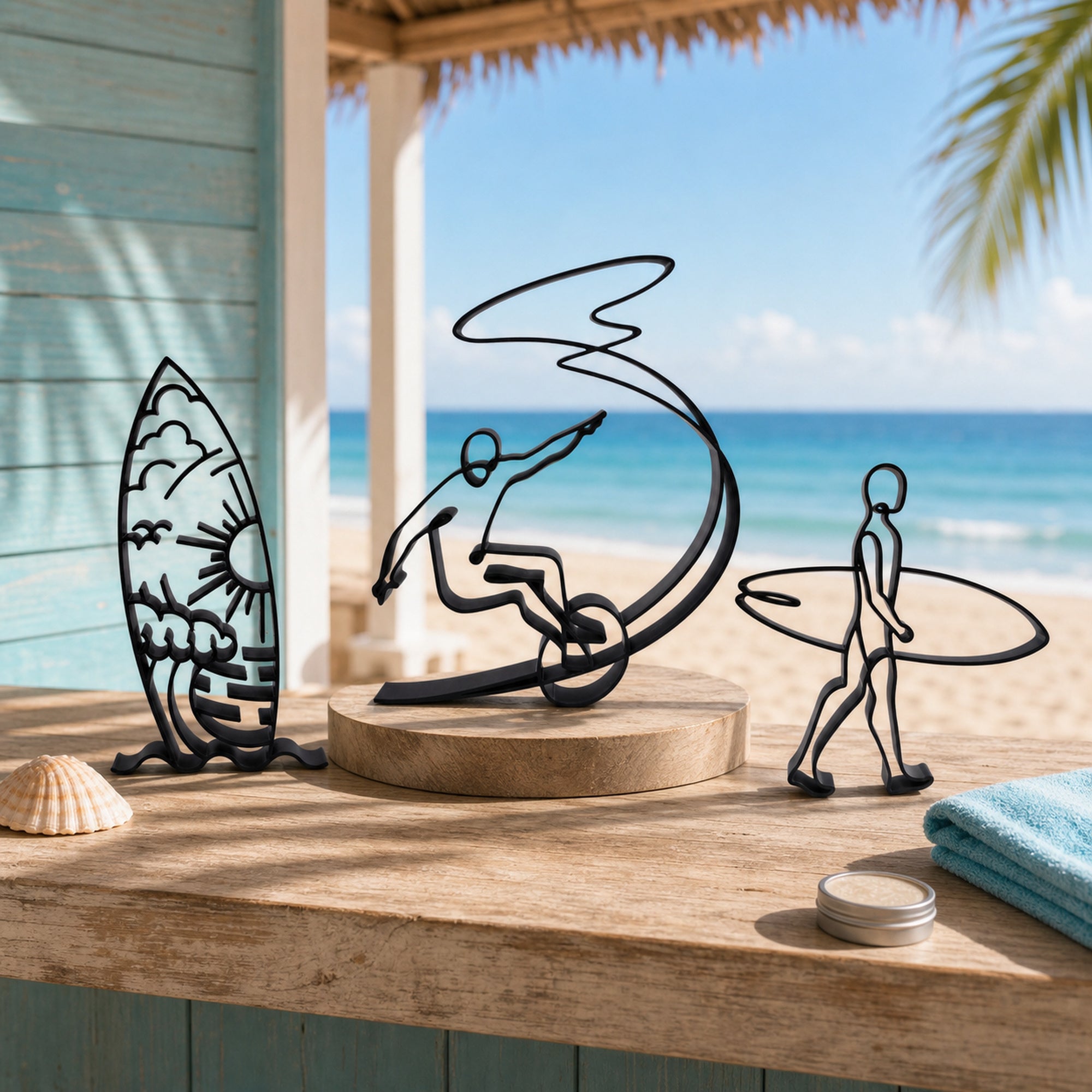 Surfing Line Art Sculpture Collection