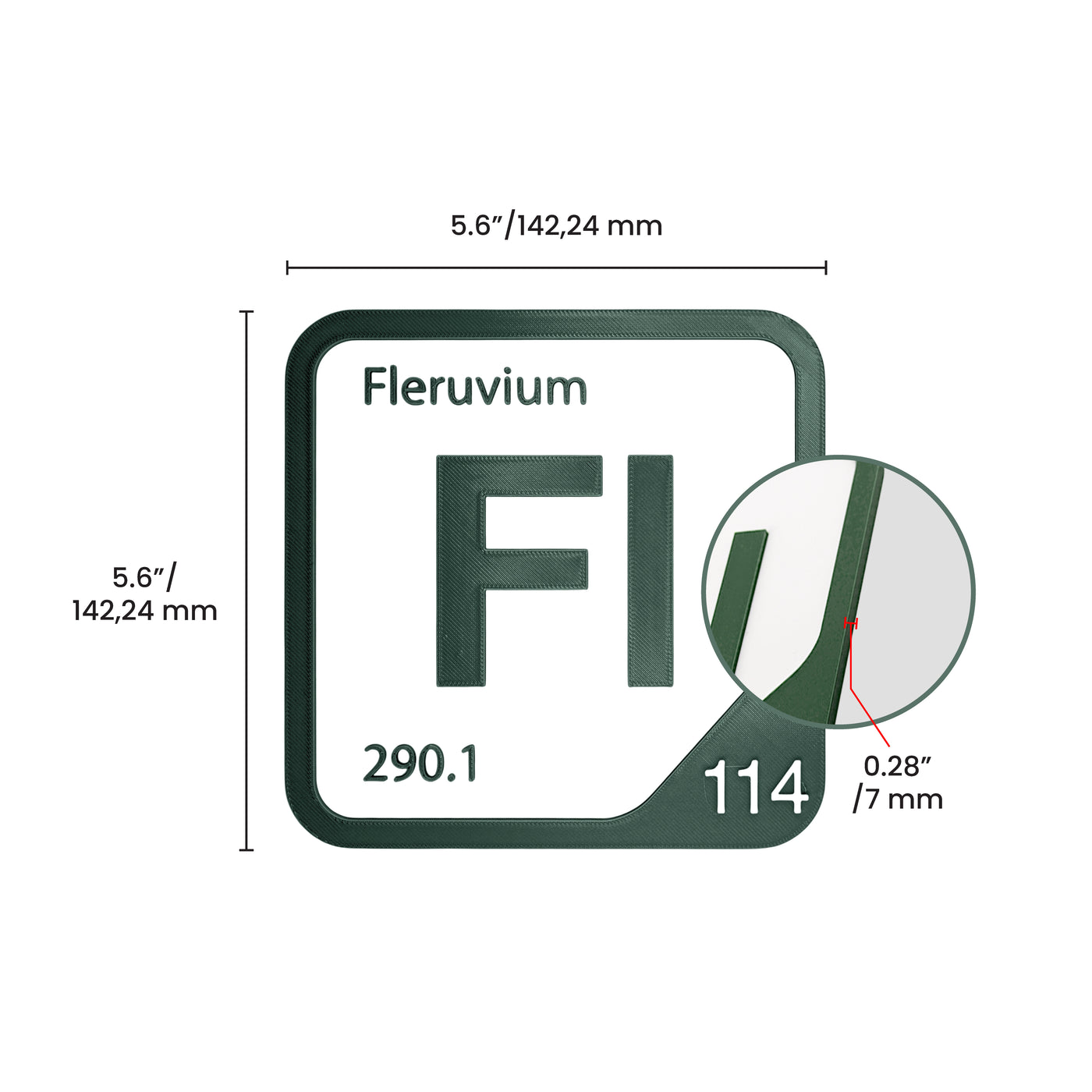 Aluminum periodic table Elemental Tile, dimension view