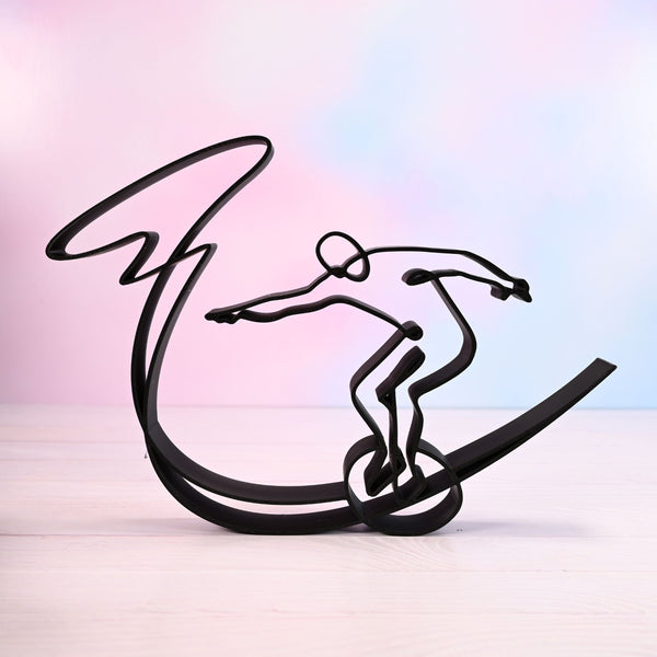 Surfer Catching a Wave Figure, 3D Printed Line Art, Surfer Sculpture, Water Sports Gift Idea, Surf Decorations, Surfing Gift Surfer