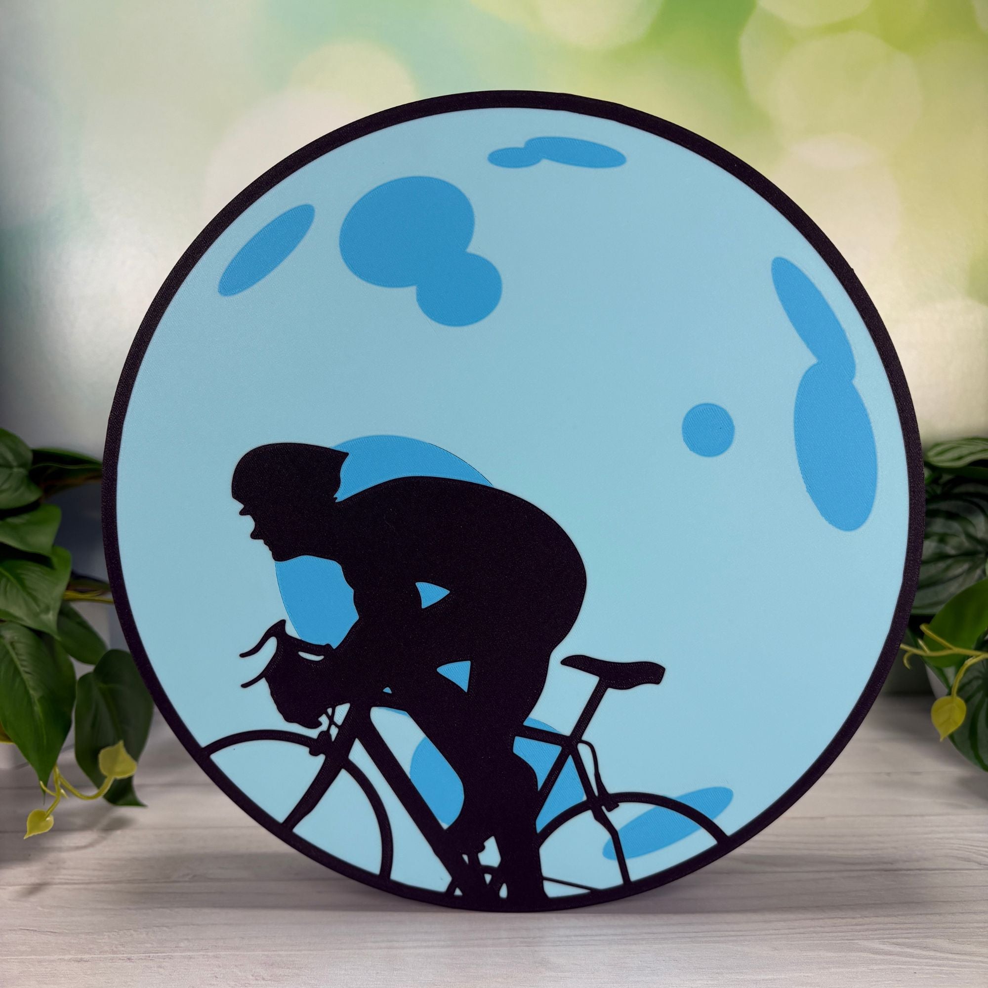 Moon Cyclist LED Lite Box – Modern Illuminated Silhouette Wall Art – Perfect for Home Decor & Unique Gifts
