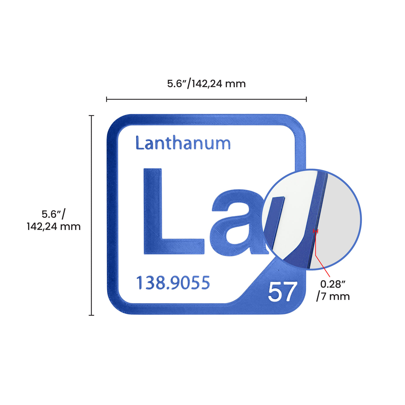 Lanthanides periodic table element tile dimensional image for the Elemental Tile: Thulium 69 - Black product family.