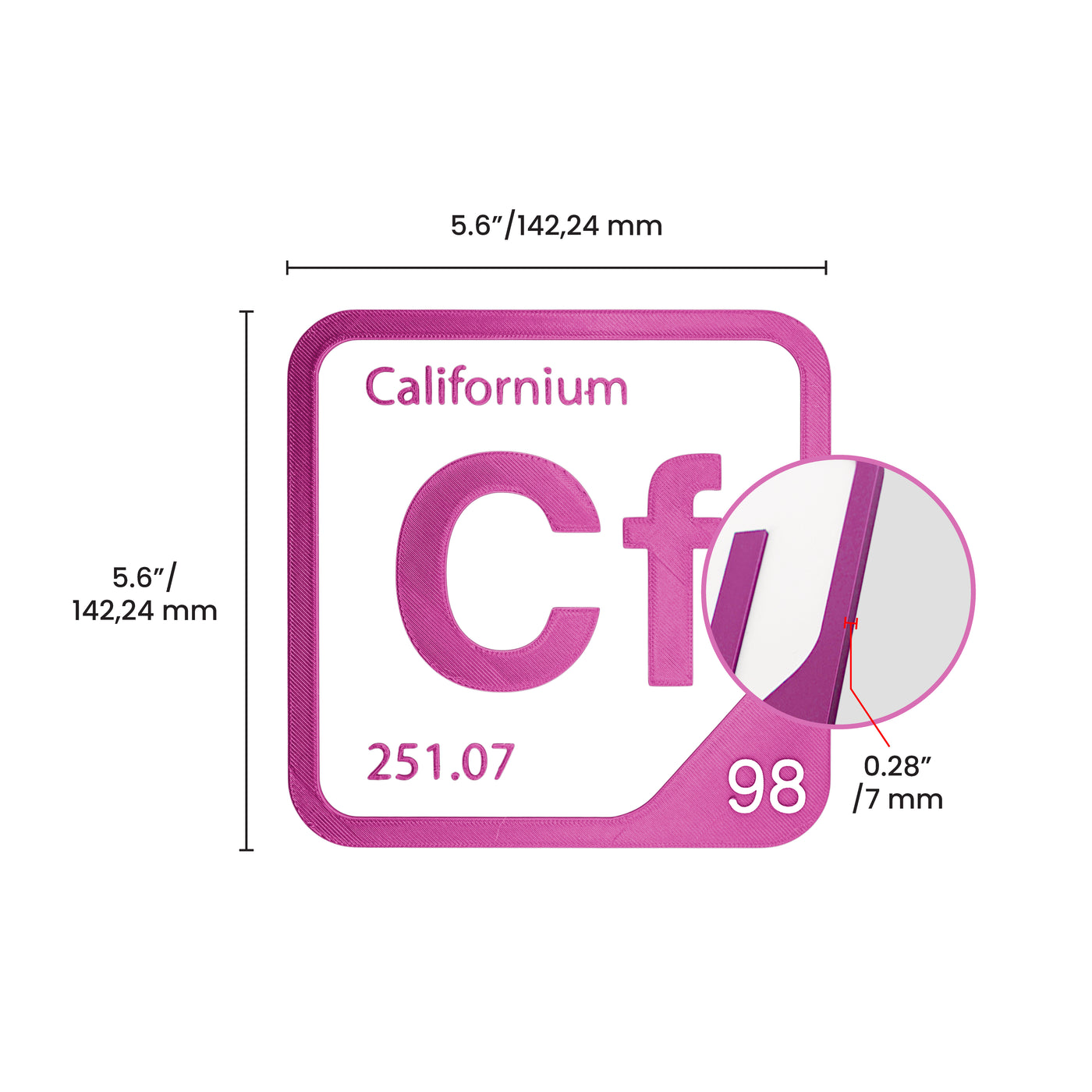 Actinides periodic table element tile dimensional image for the Elemental Tile: Americium 95 - Black product family.