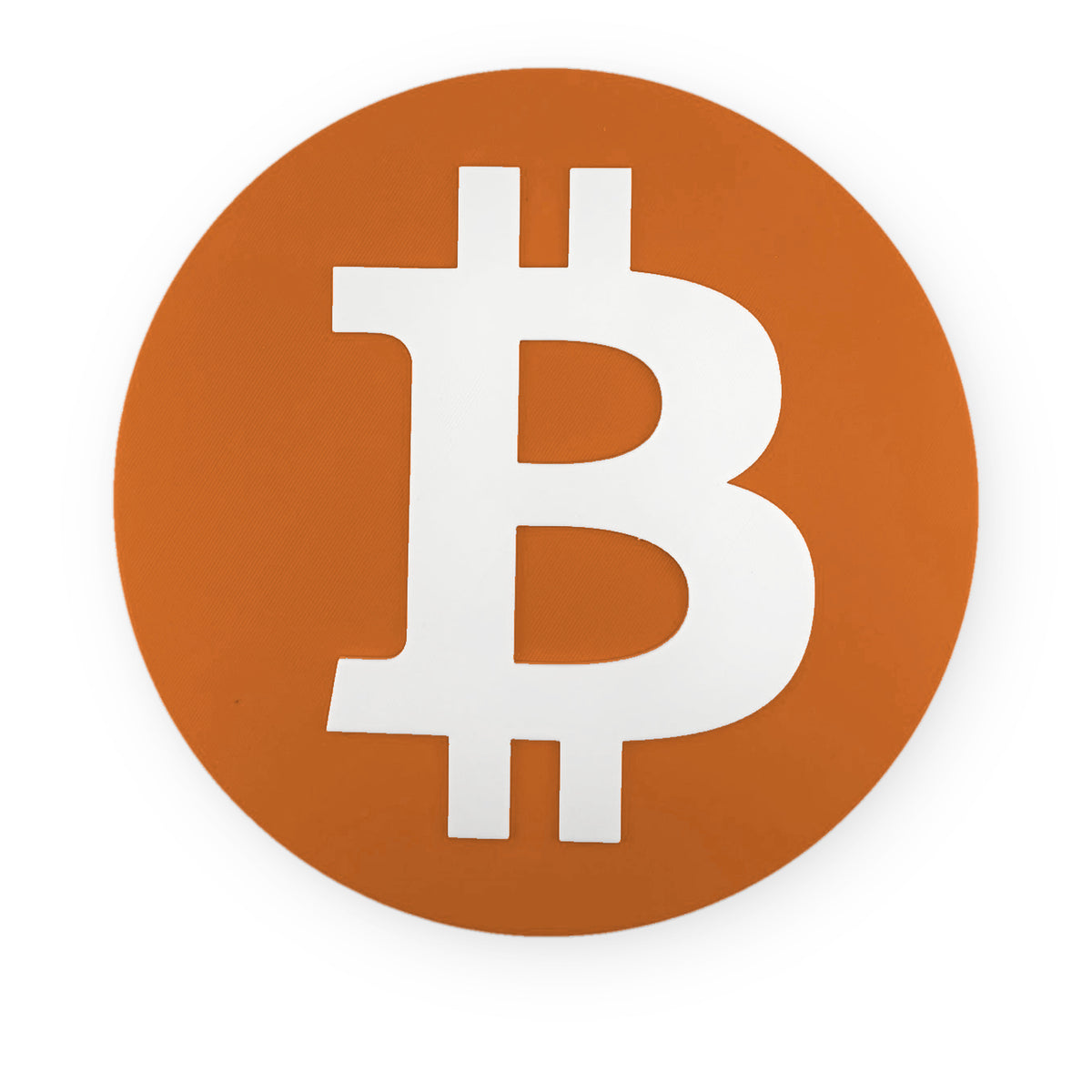 Btc Bitcoin Wall Sign front view in burnt orange and white on a white background