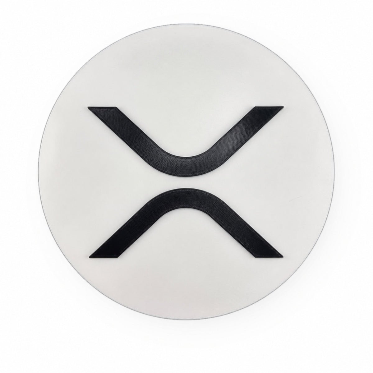 SIGN-XRP-WHITE straight-on circular crypto logo wall sign front view.