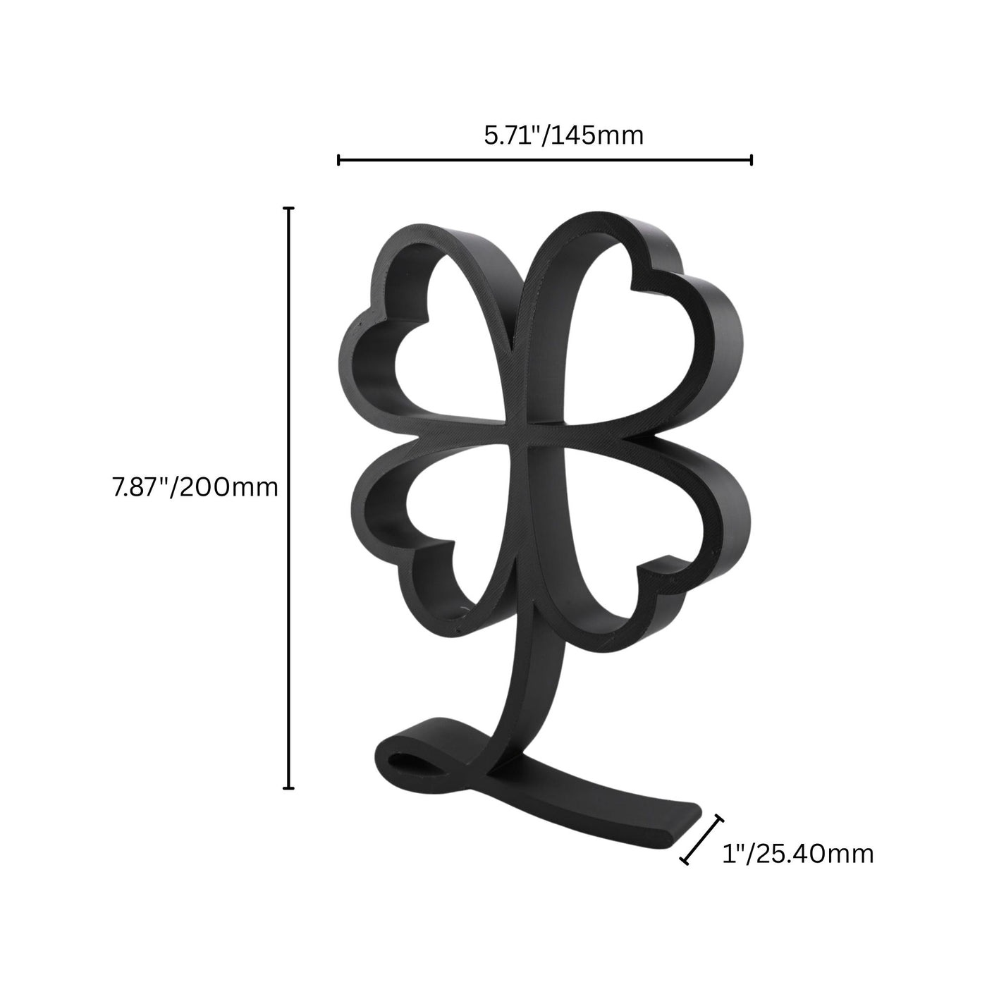Upright Shamrock Elegant Outlines sculpture — dimension view