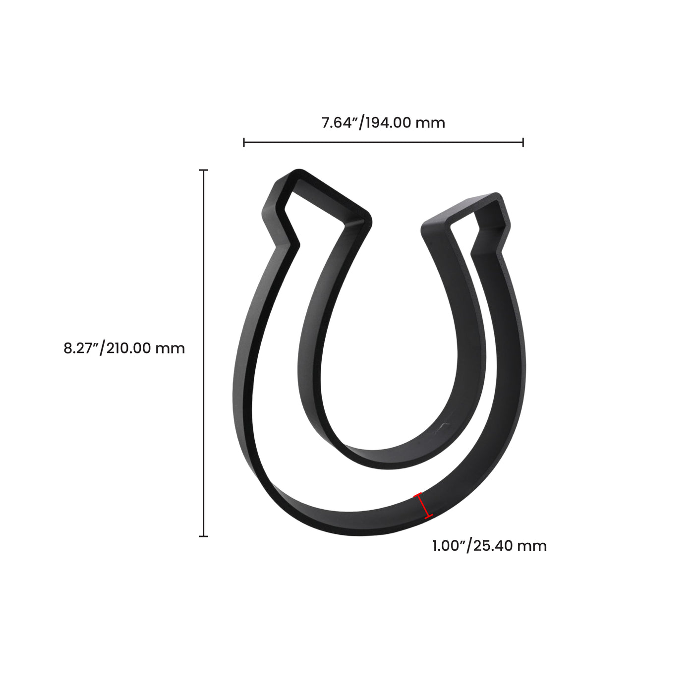 Good Luck Horseshoe Elegant Outlines sculpture — dimension view
