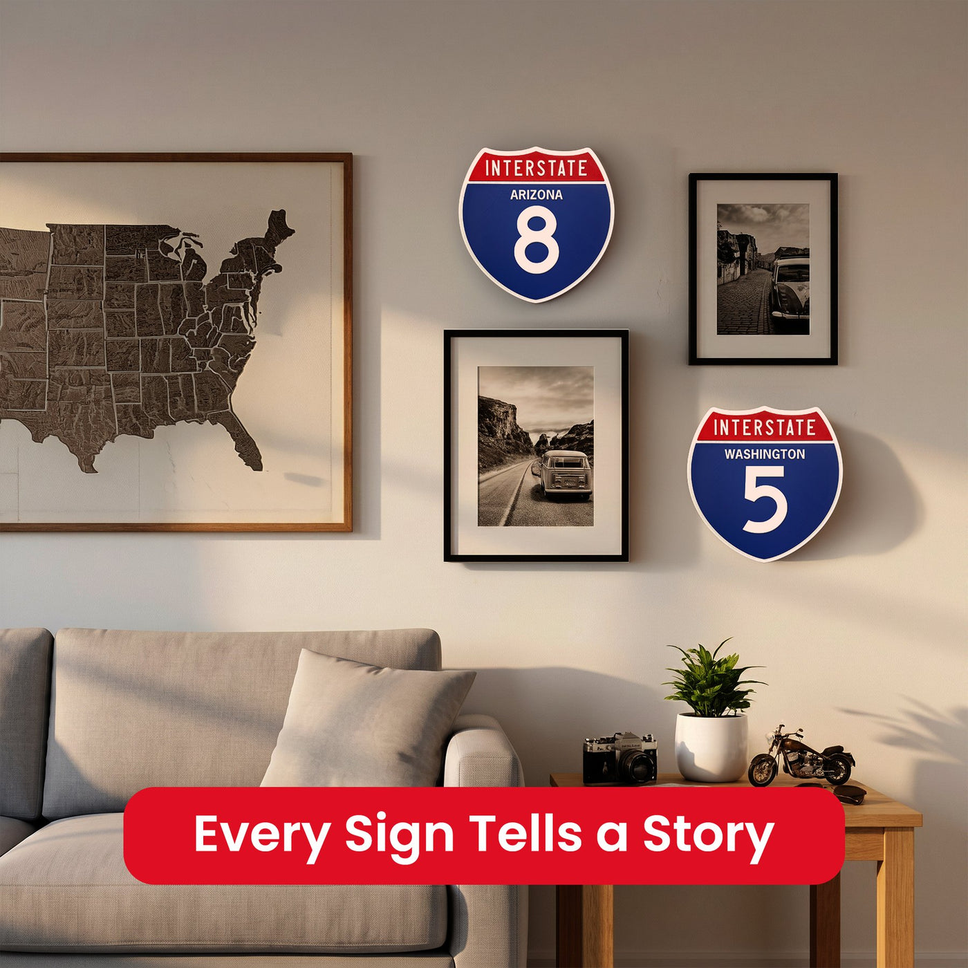 Interstate 5 road sign replica indoor wall decor lifestyle image