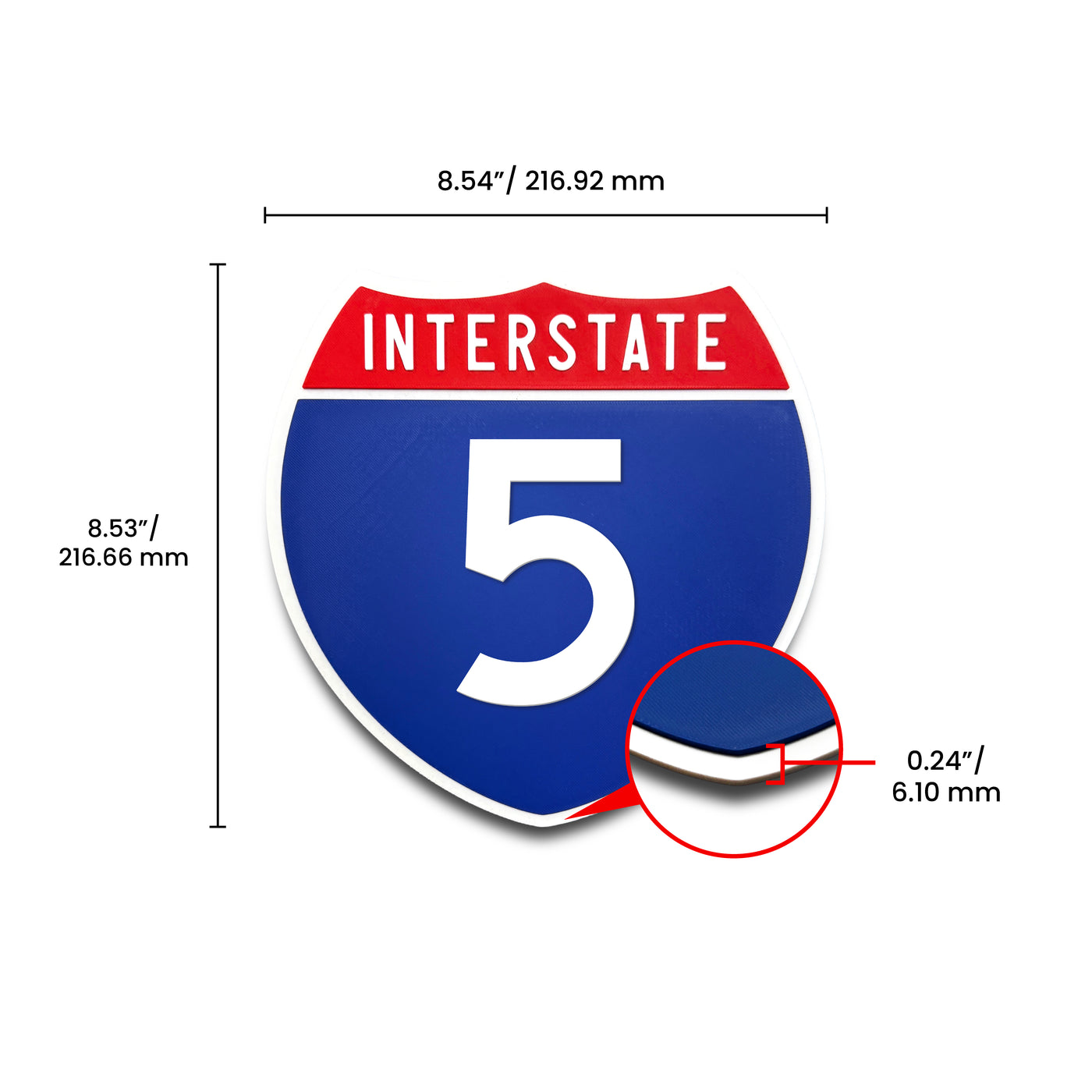 Interstate 5 Number Only road sign replica dimension view