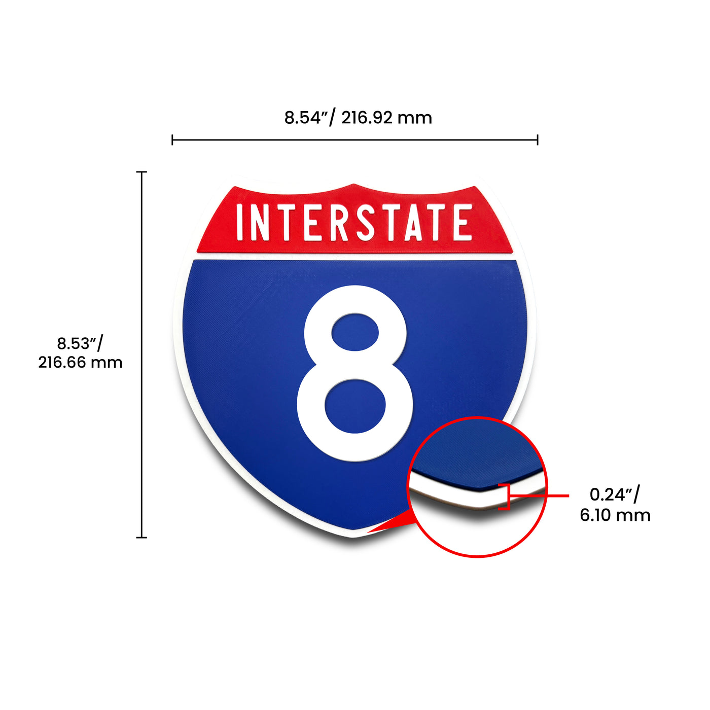 Interstate 8 Number Only road sign replica dimension view