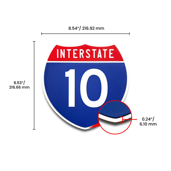 Interstate 10 Number Only road sign replica dimension view