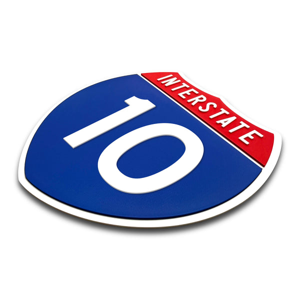 Interstate 10 Number Only road sign replica three quarter view