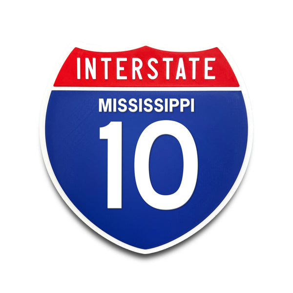 Interstate 10 Mississippi road sign replica front view