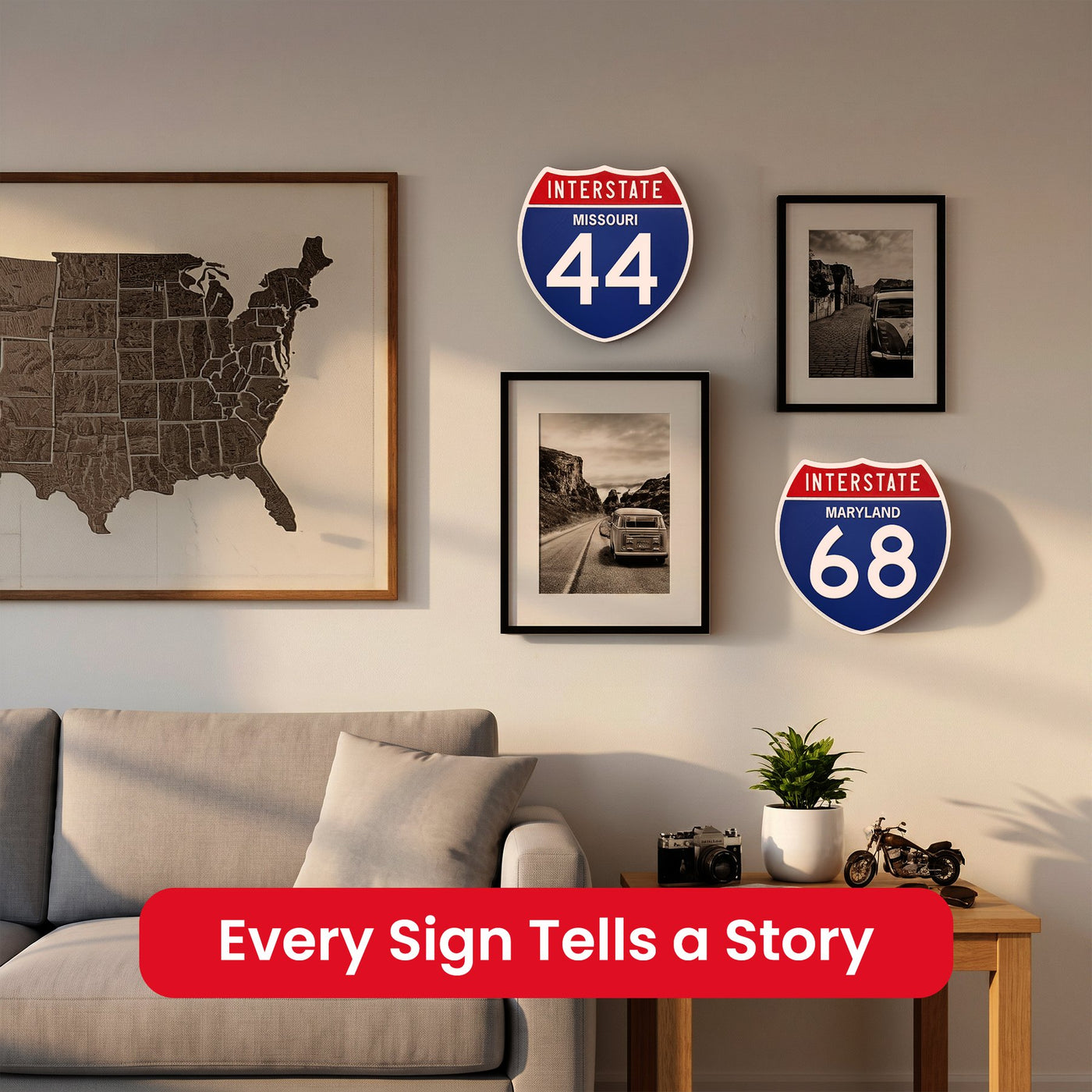 Interstate 90 road sign replica indoor wall decor lifestyle image