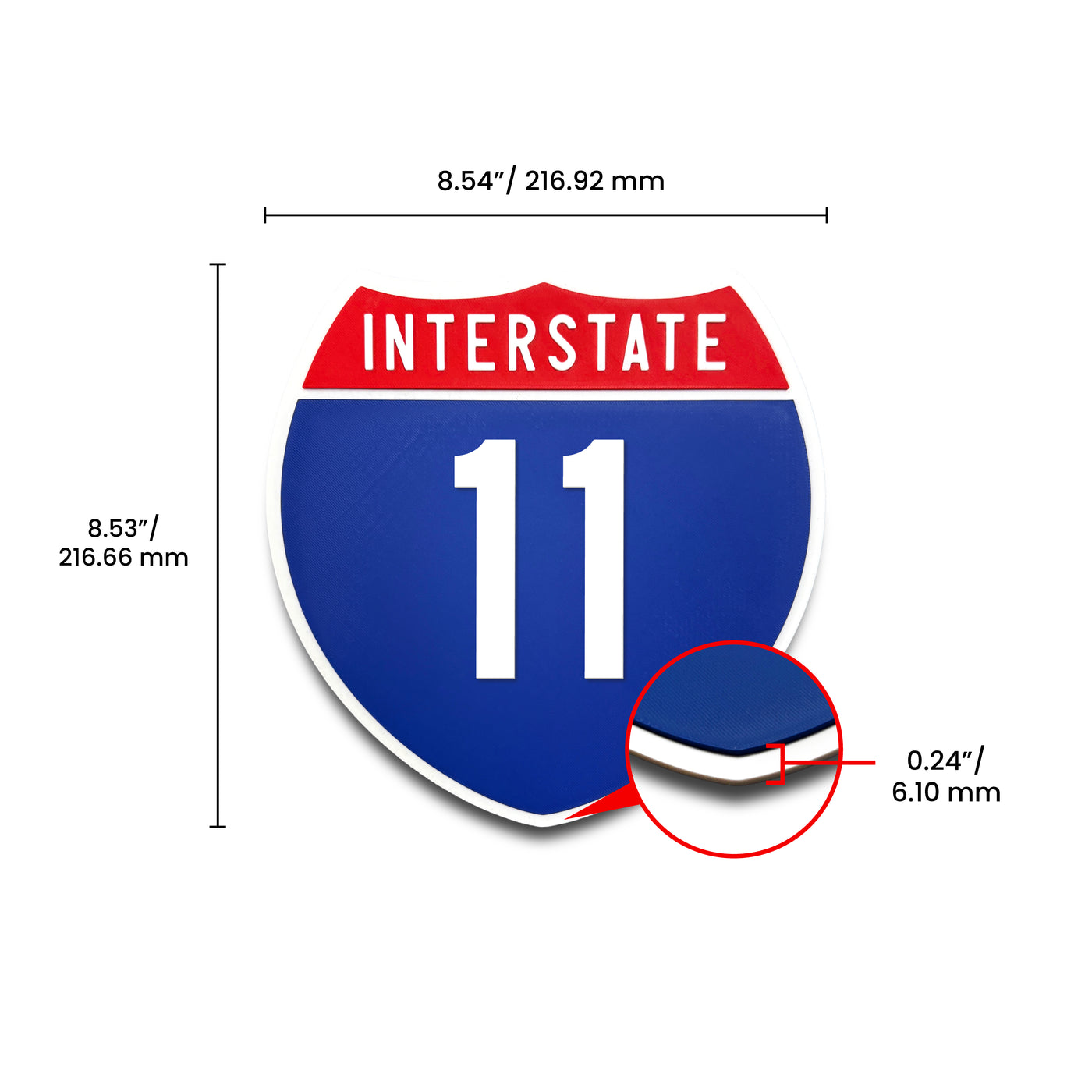 Interstate 11 Number Only road sign replica dimension view