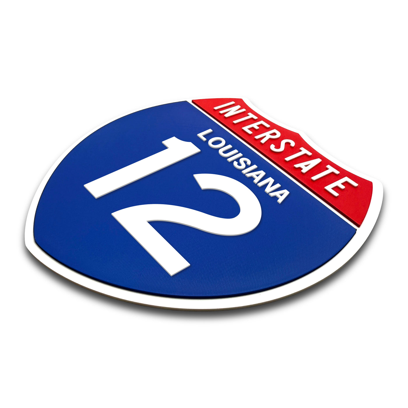 Interstate 12 Louisiana road sign replica three-quarter view