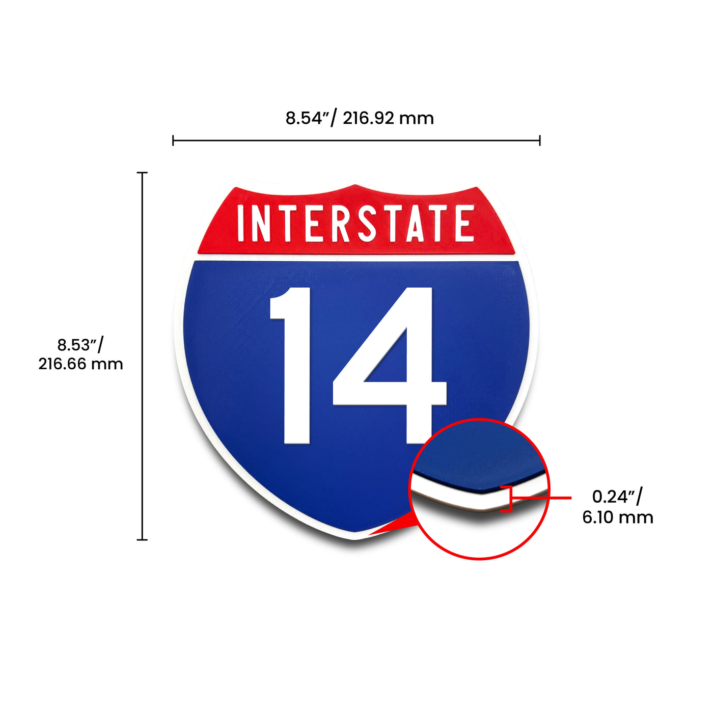 Interstate 14 Number Only road sign replica dimension view