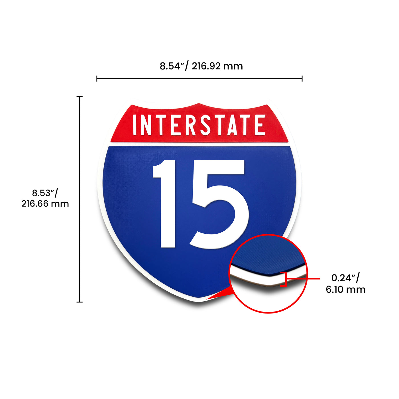 Interstate 15 Number Only road sign replica dimension view