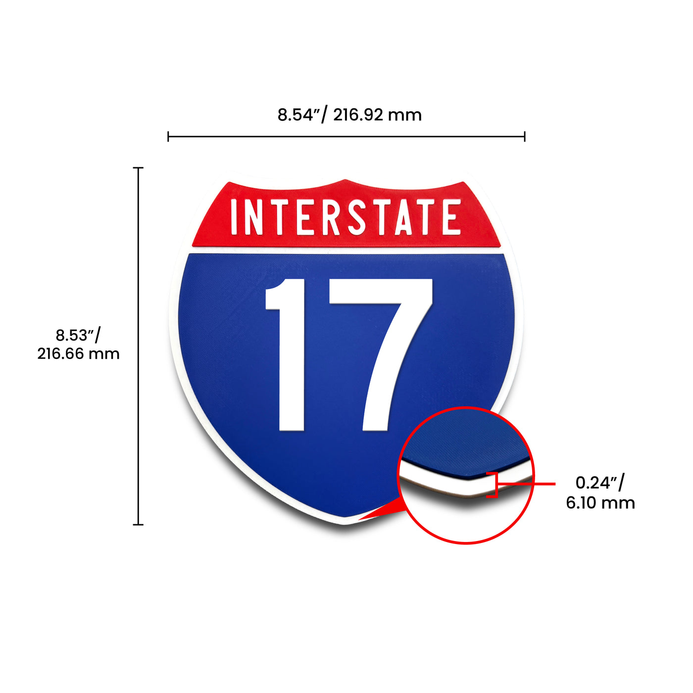 Interstate 17 Number Only road sign replica dimension view