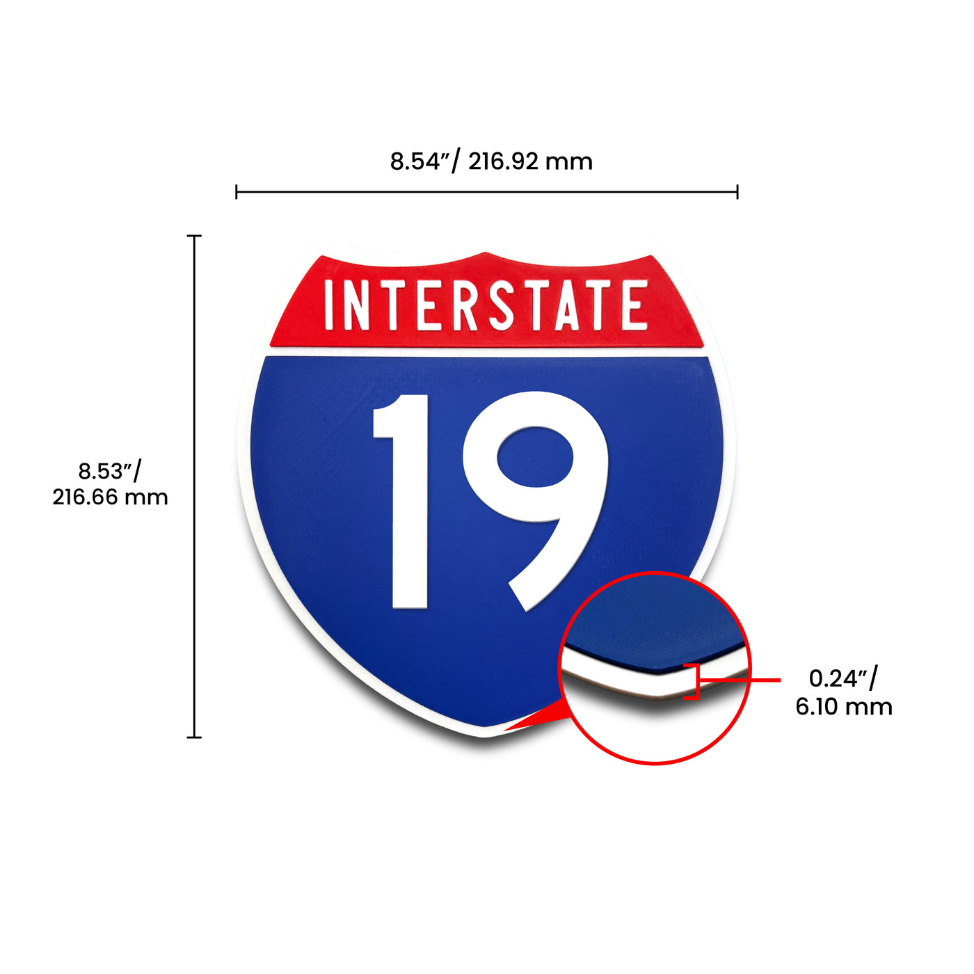 Interstate 19 Number Only road sign replica dimension view
