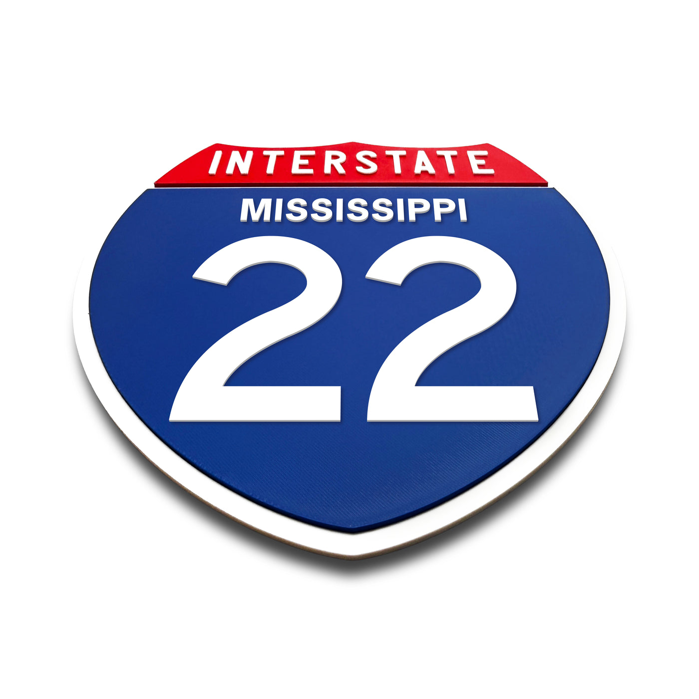 Interstate 22 Mississippi road sign replica flat view