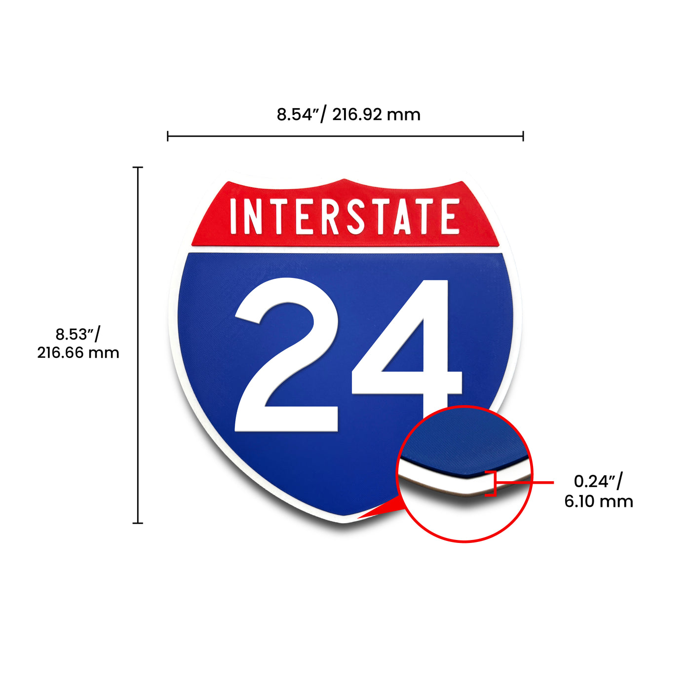 Interstate 24 Number Only road sign replica dimension view