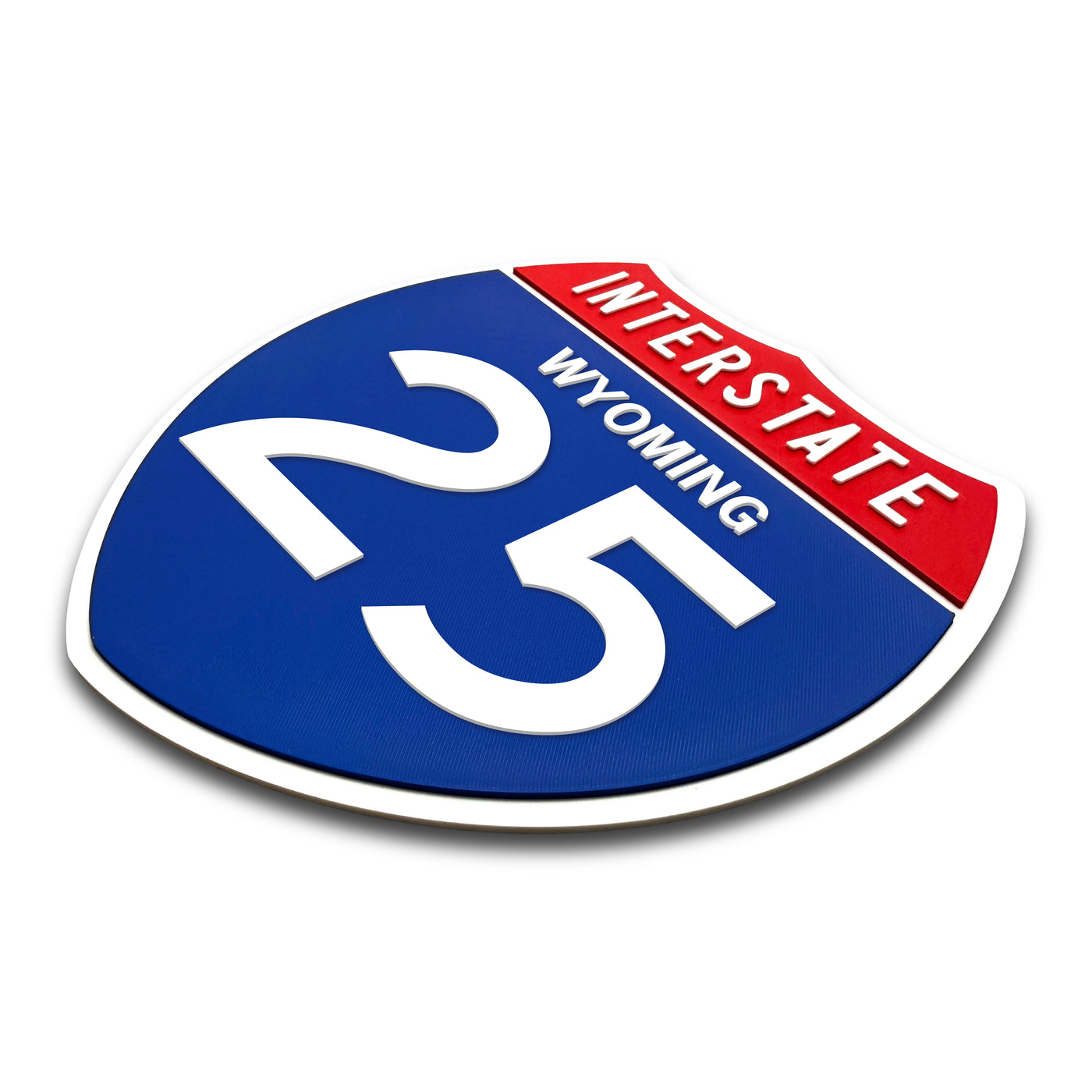 Interstate 25 Wyoming road sign replica three-quarter view