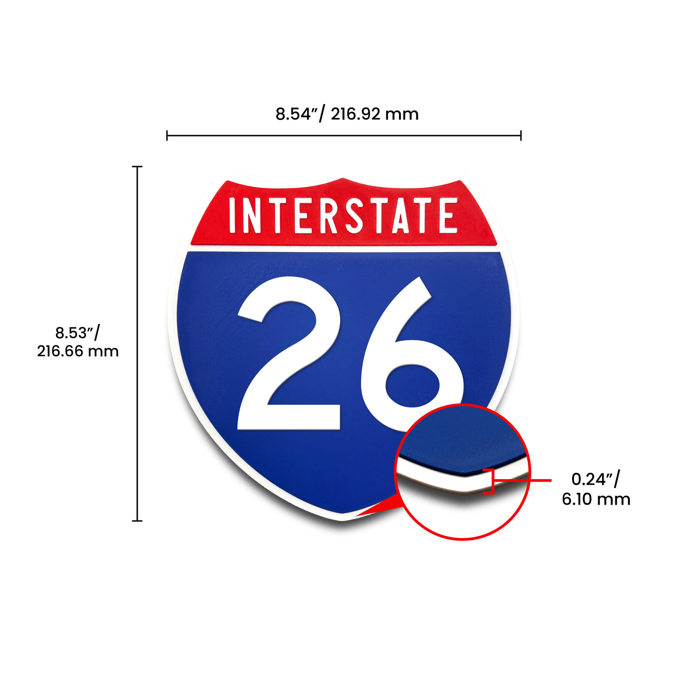 Interstate 26 Number Only road sign replica dimension view