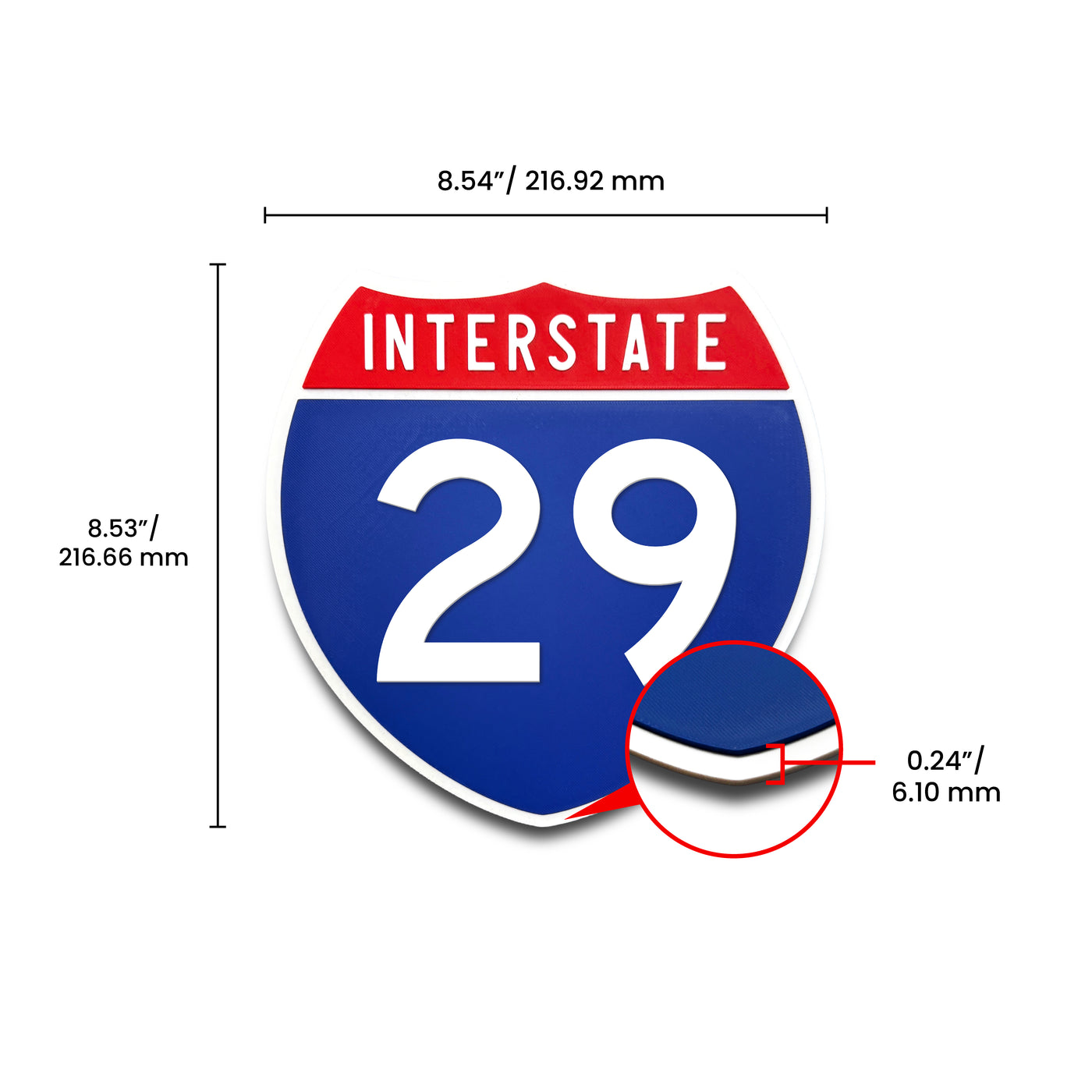 Interstate 29 Number Only road sign replica dimension view