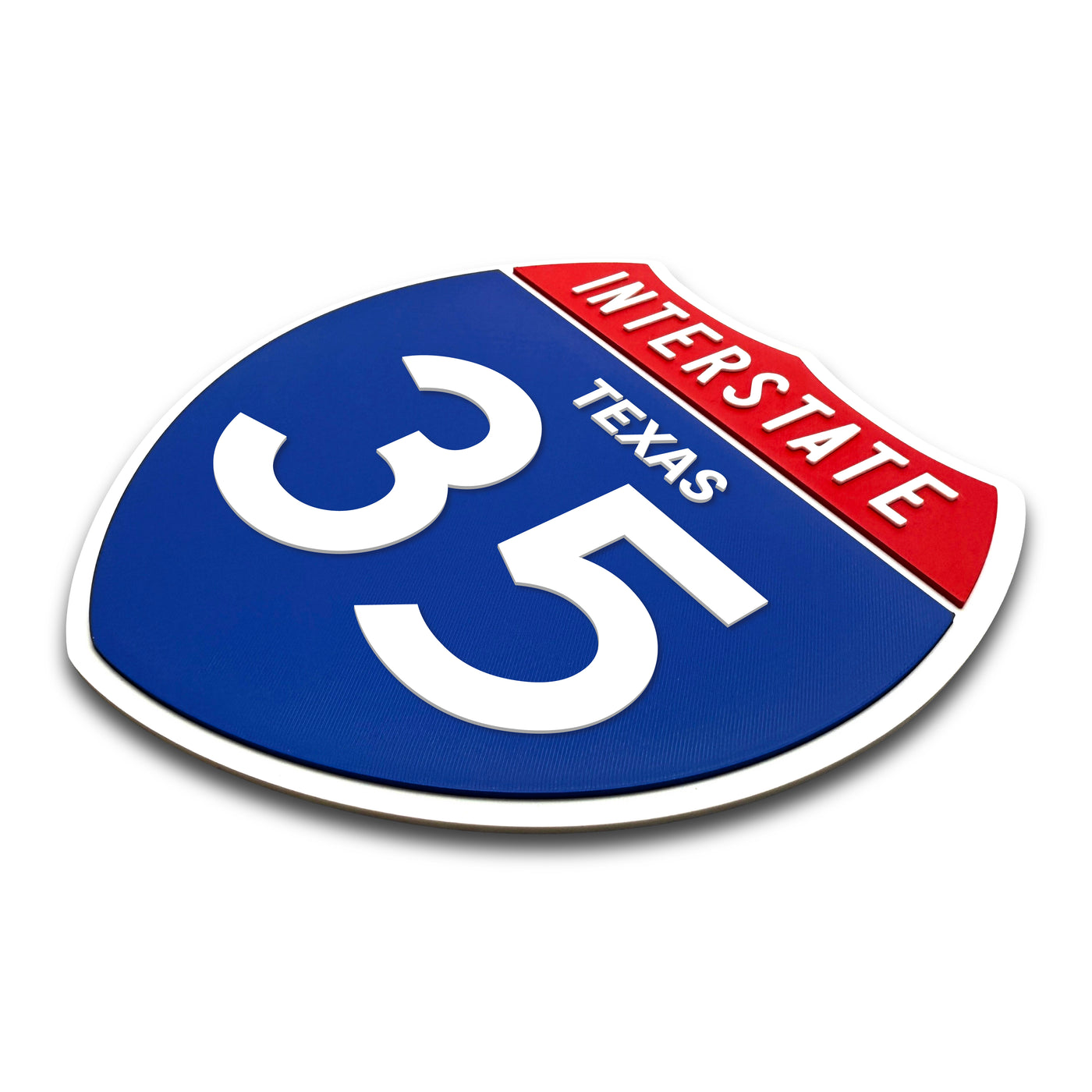 Interstate 35 Texas road sign replica three-quarter view