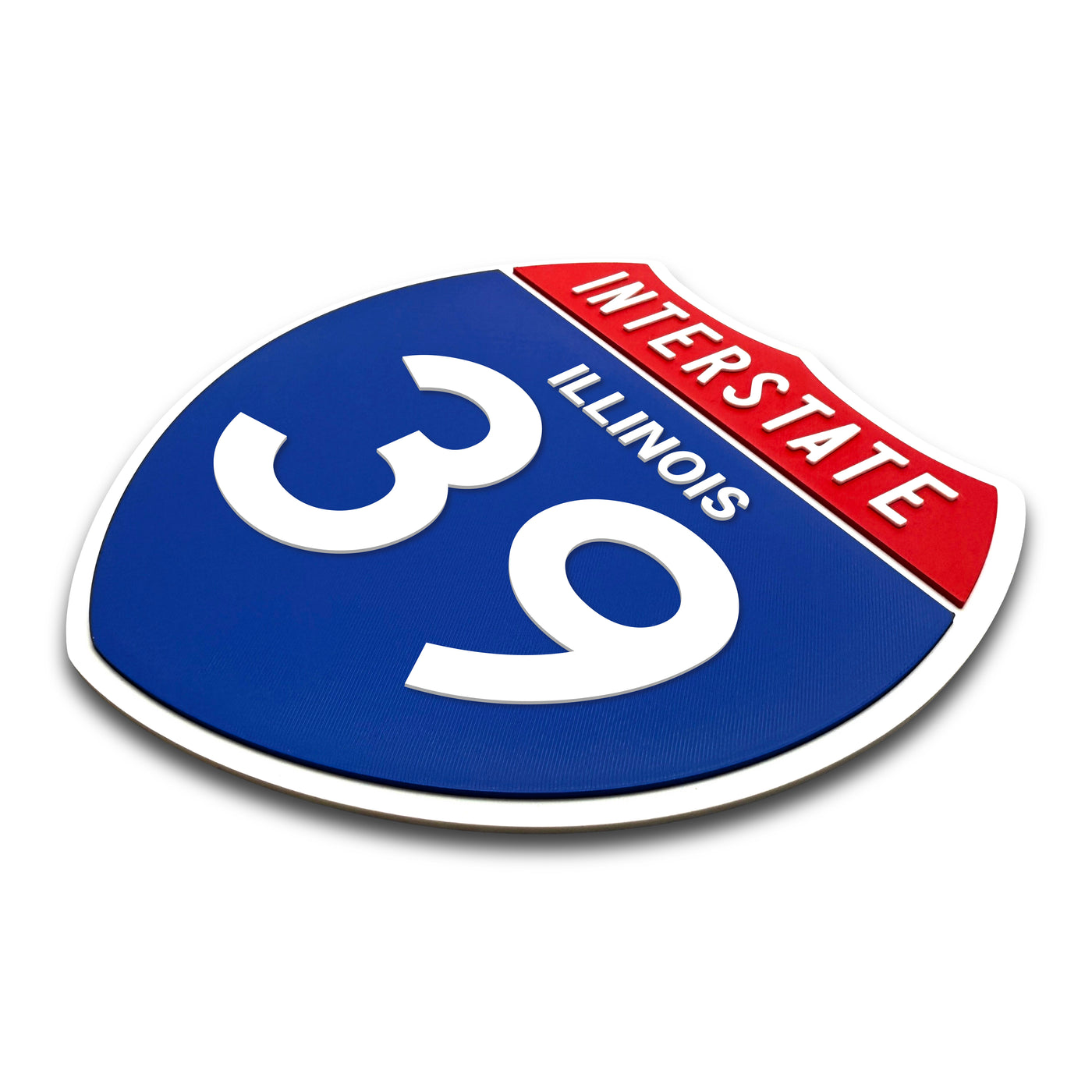 Interstate 39 Illinois road sign replica three-quarter view
