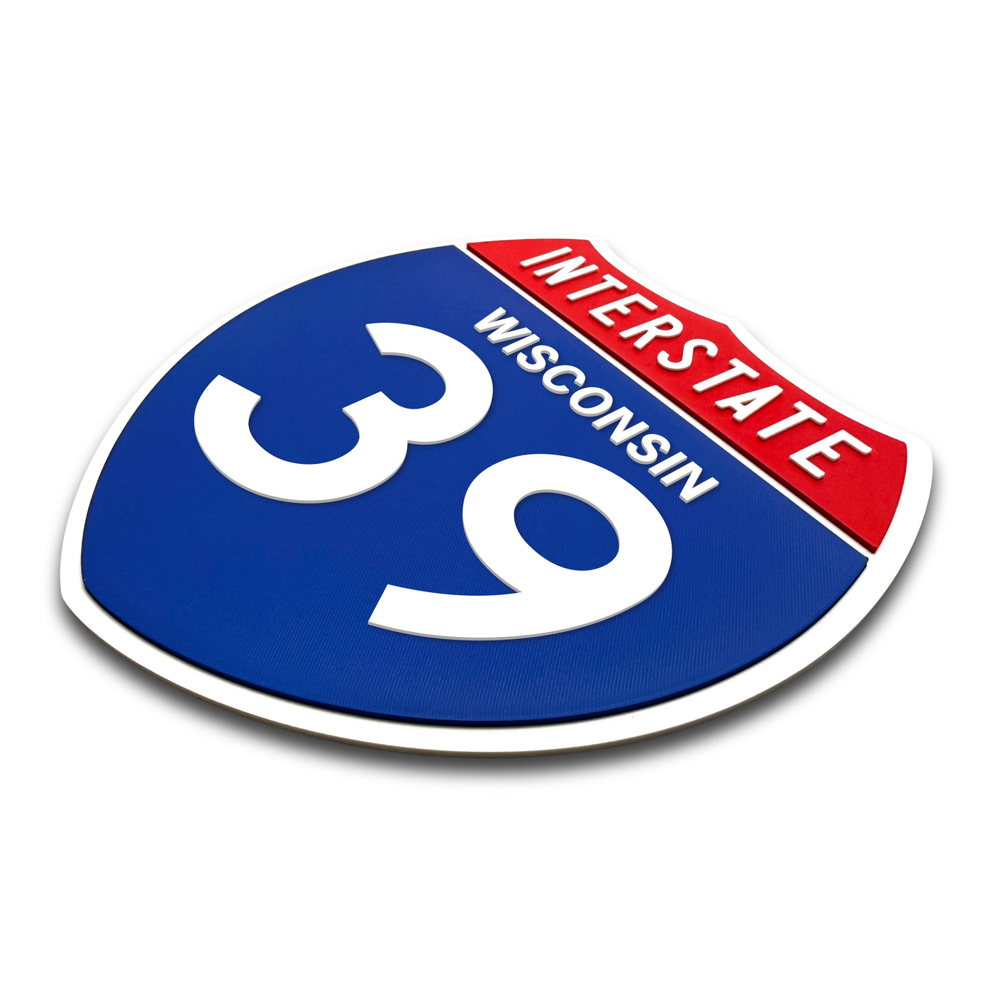 Interstate 39 Wisconsin road sign replica three-quarter view