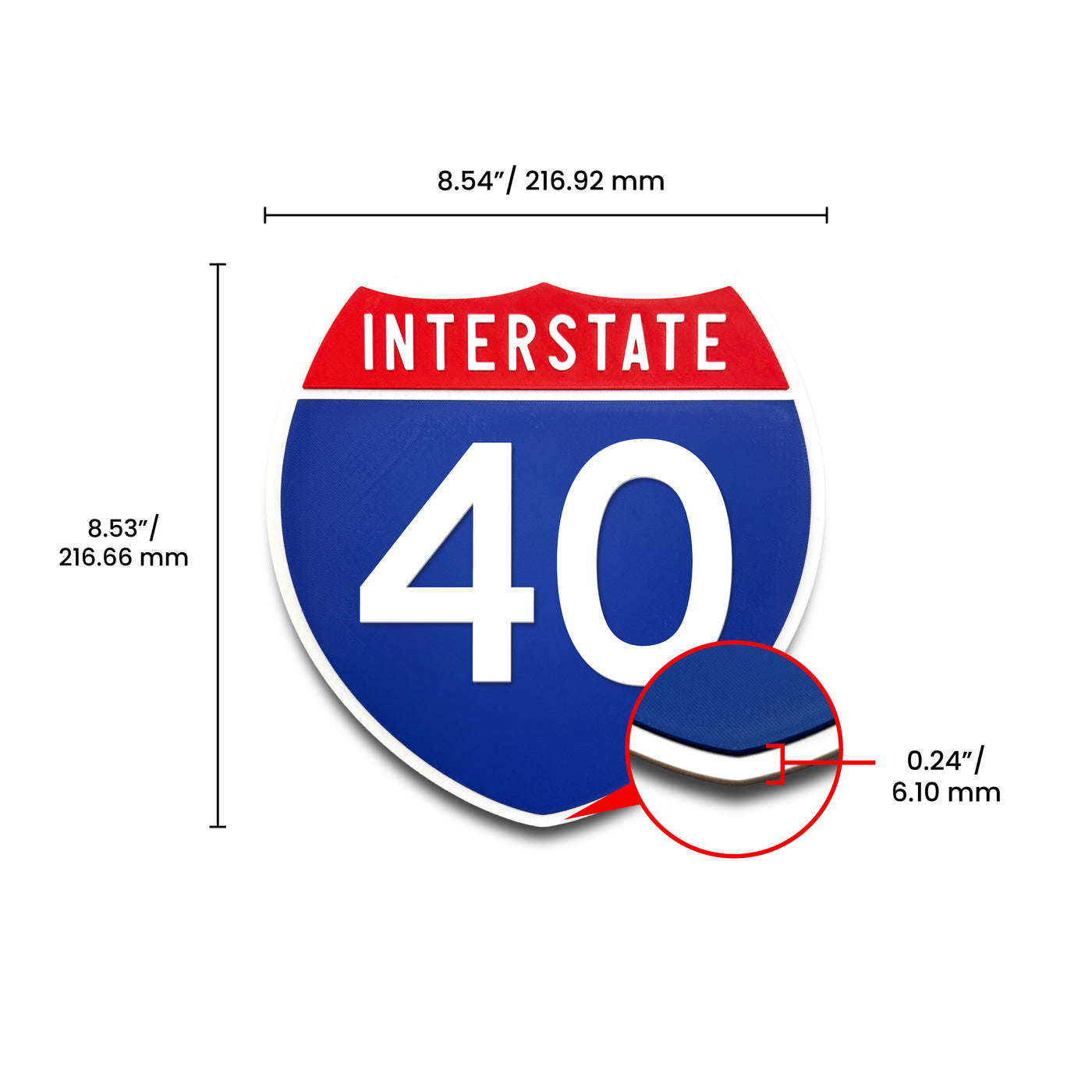 Interstate 40 Number Only road sign replica dimension view
