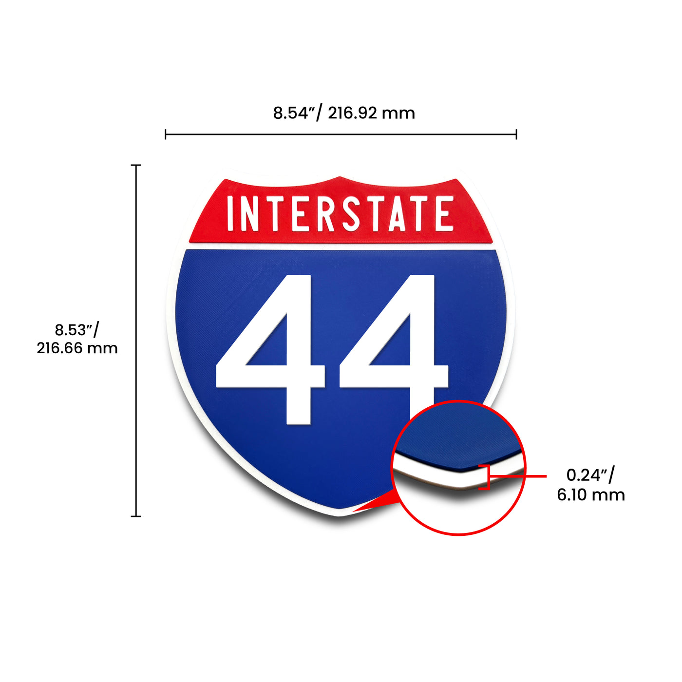 Interstate 44 Number Only road sign replica dimension view
