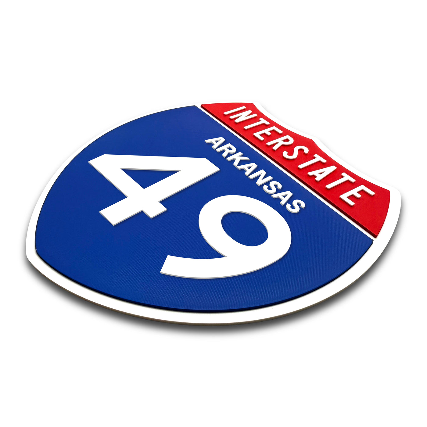 Interstate 49 Arkansas road sign replica three-quarter view