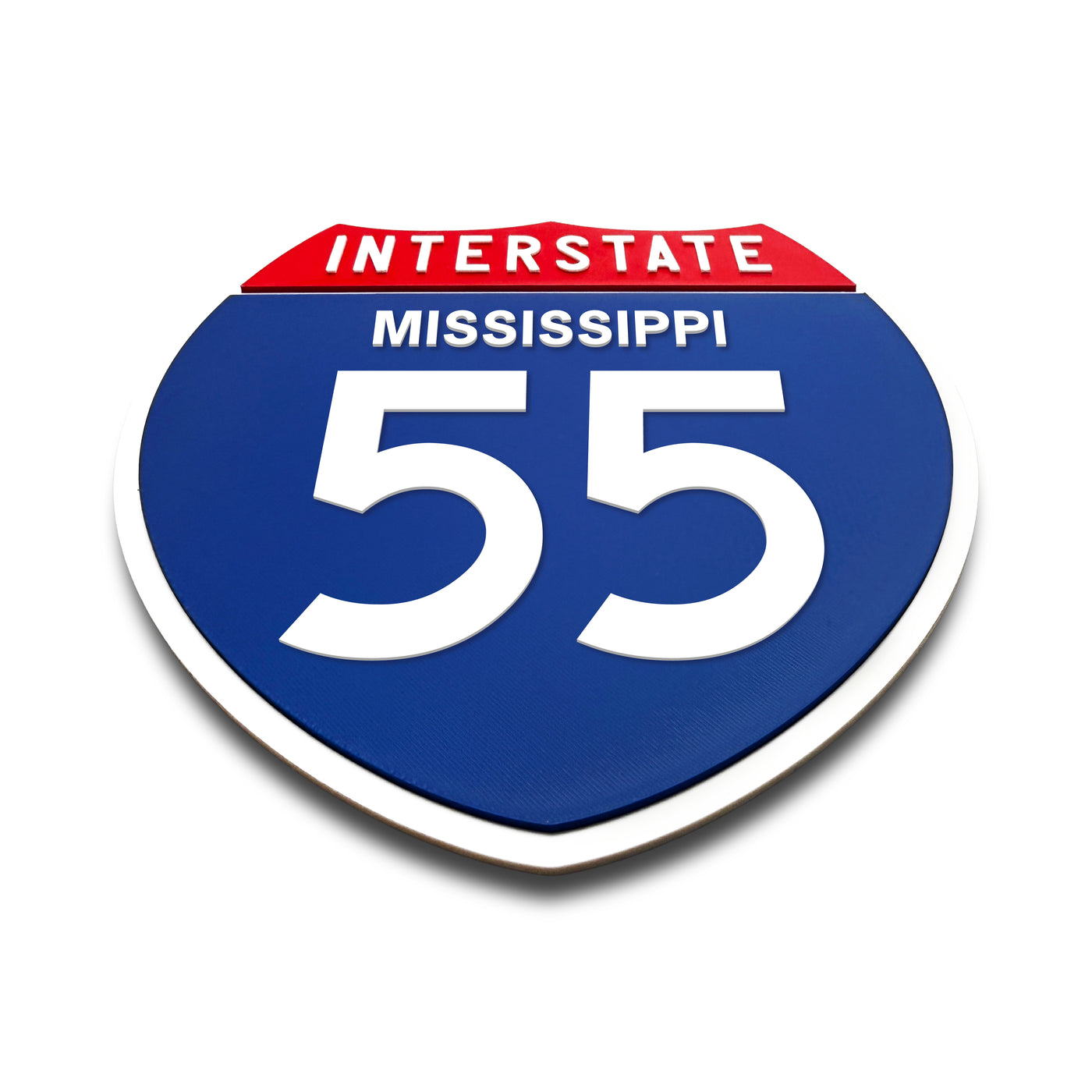 Interstate 55 Mississippi road sign replica flat view