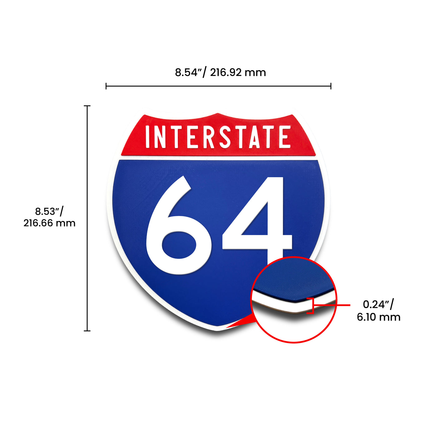 Interstate 64 Number Only road sign replica dimension view