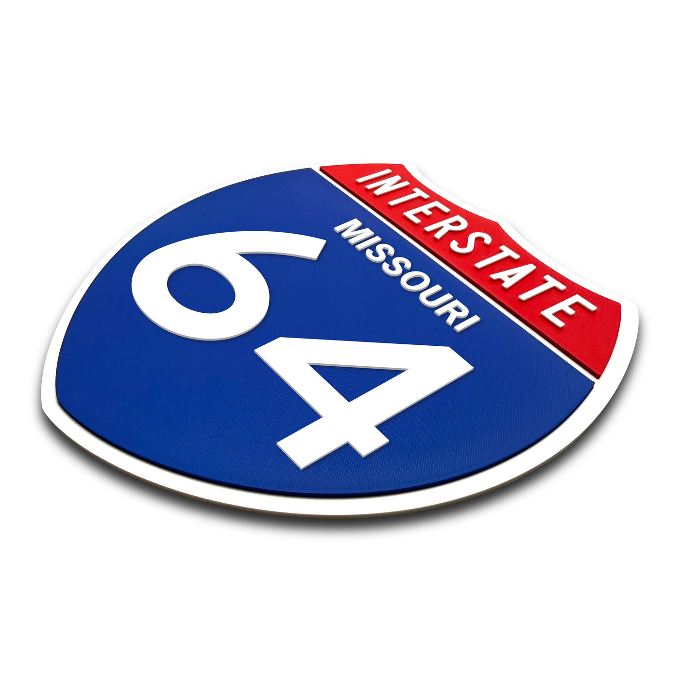 Interstate 64 Missouri road sign replica three-quarter view