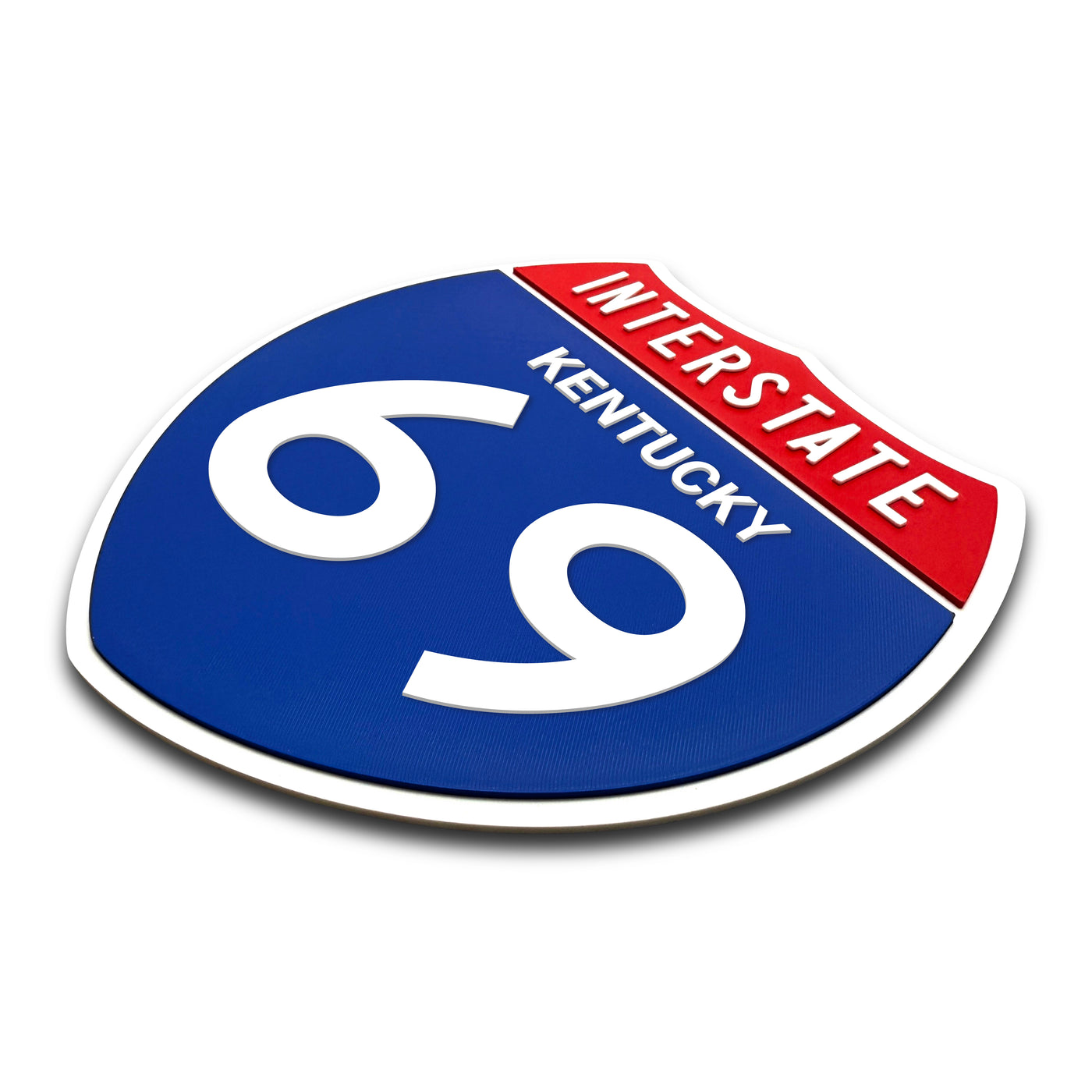 Interstate 69 Kentucky road sign replica three-quarter view