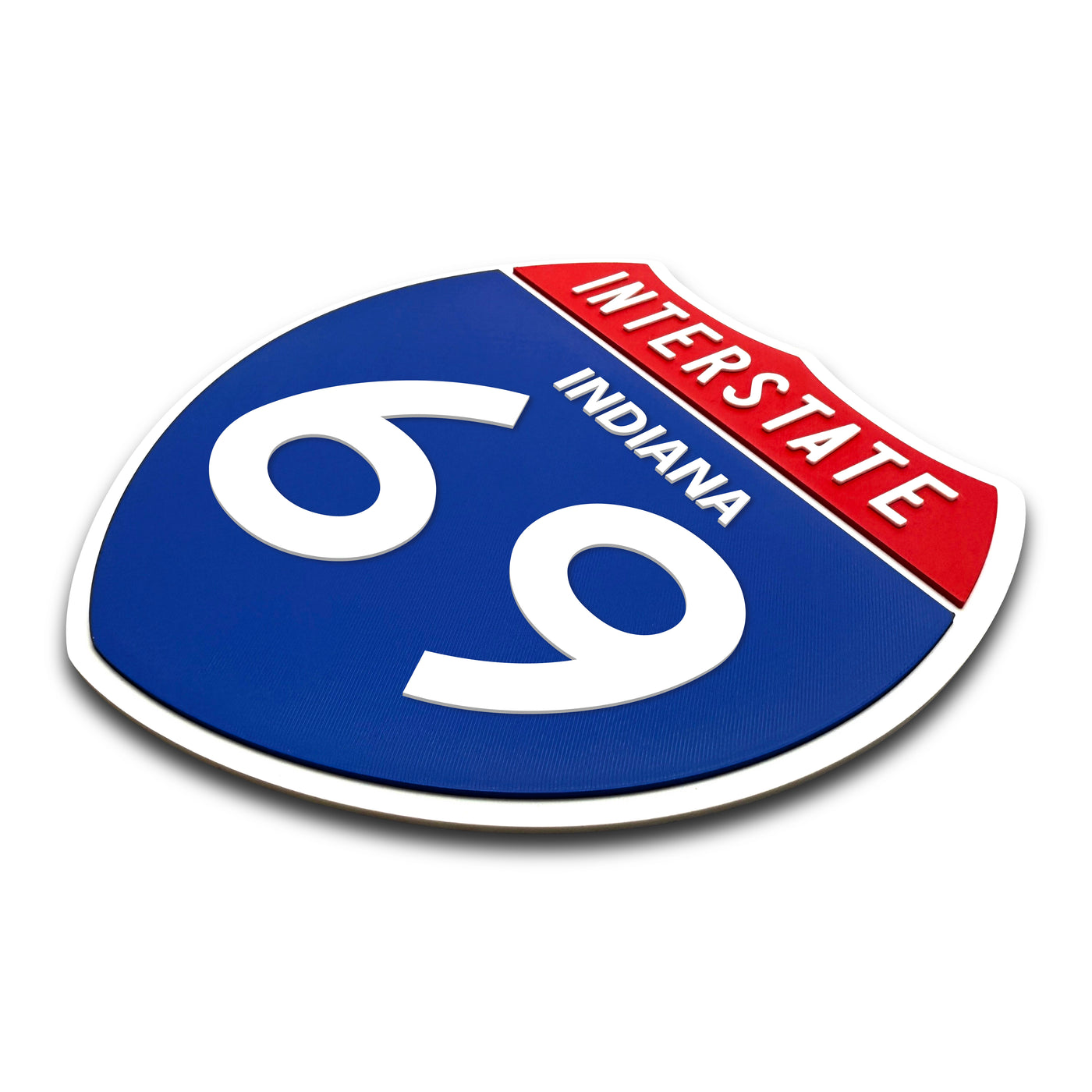 Interstate 69 Indiana road sign replica three-quarter view