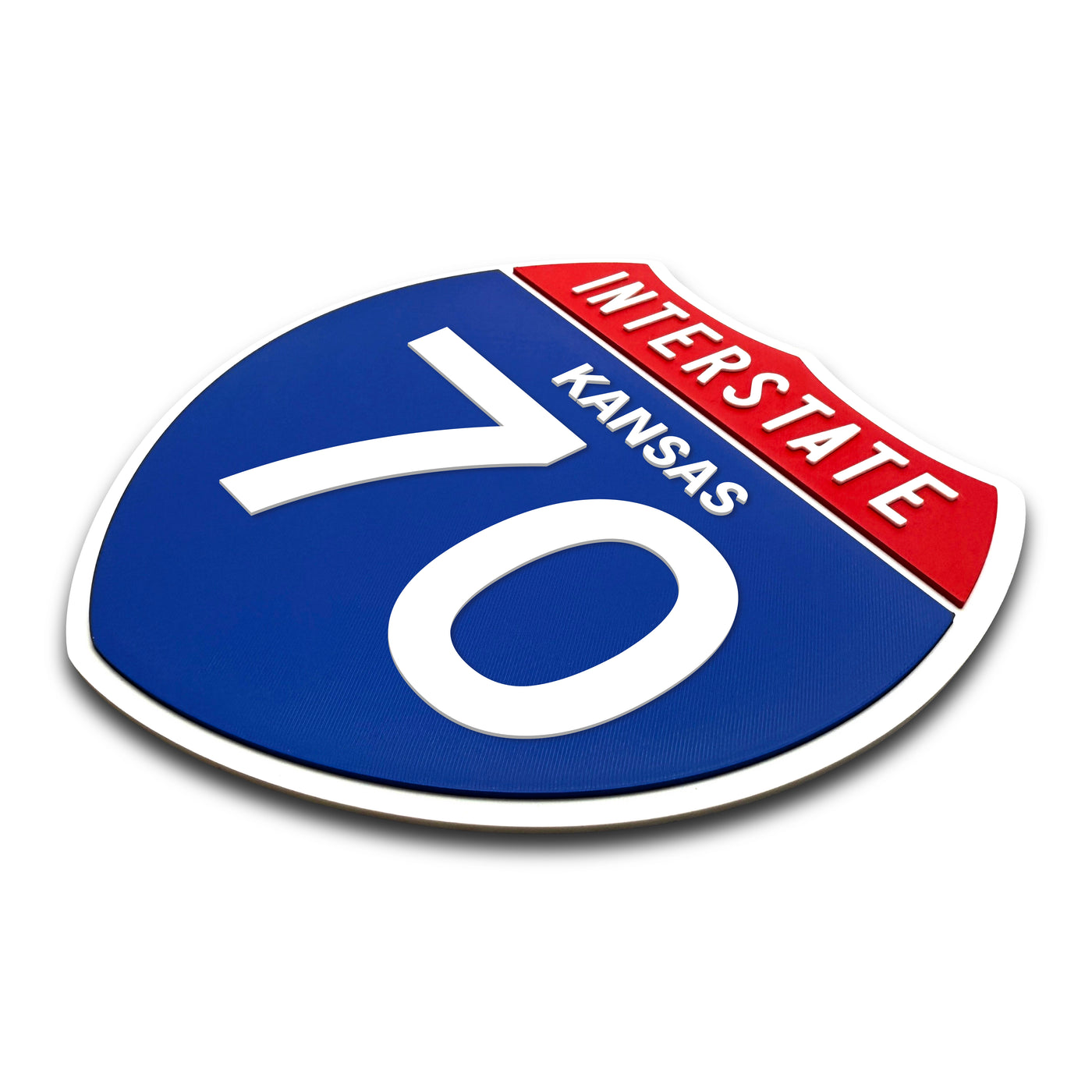 Interstate 70 Kansas road sign replica three-quarter view