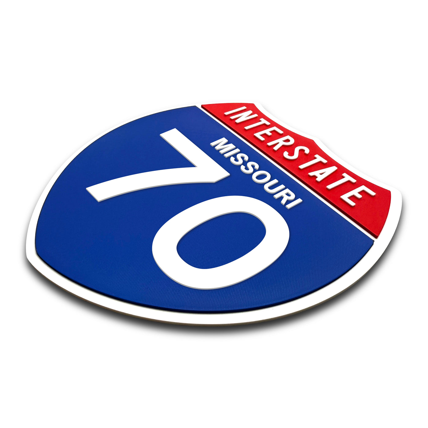 Interstate 70 Missouri road sign replica three-quarter view