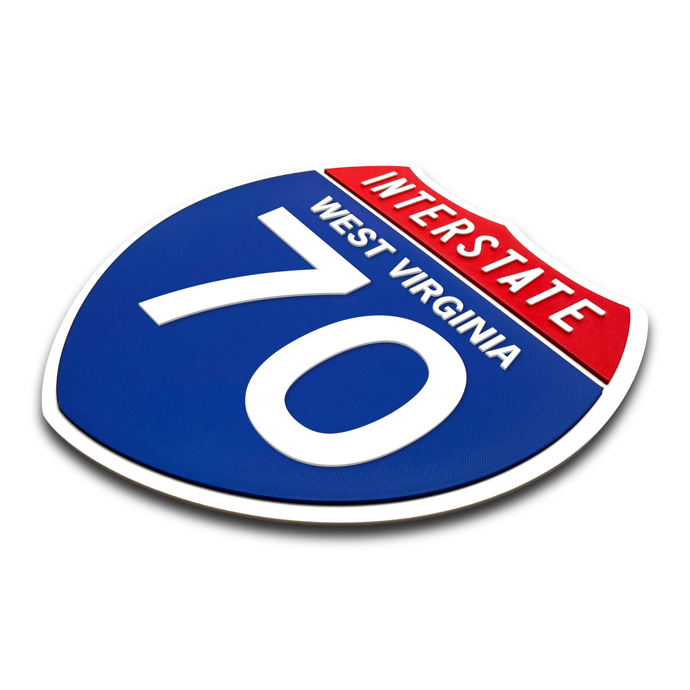 Interstate 70 West Virginia road sign replica three-quarter view